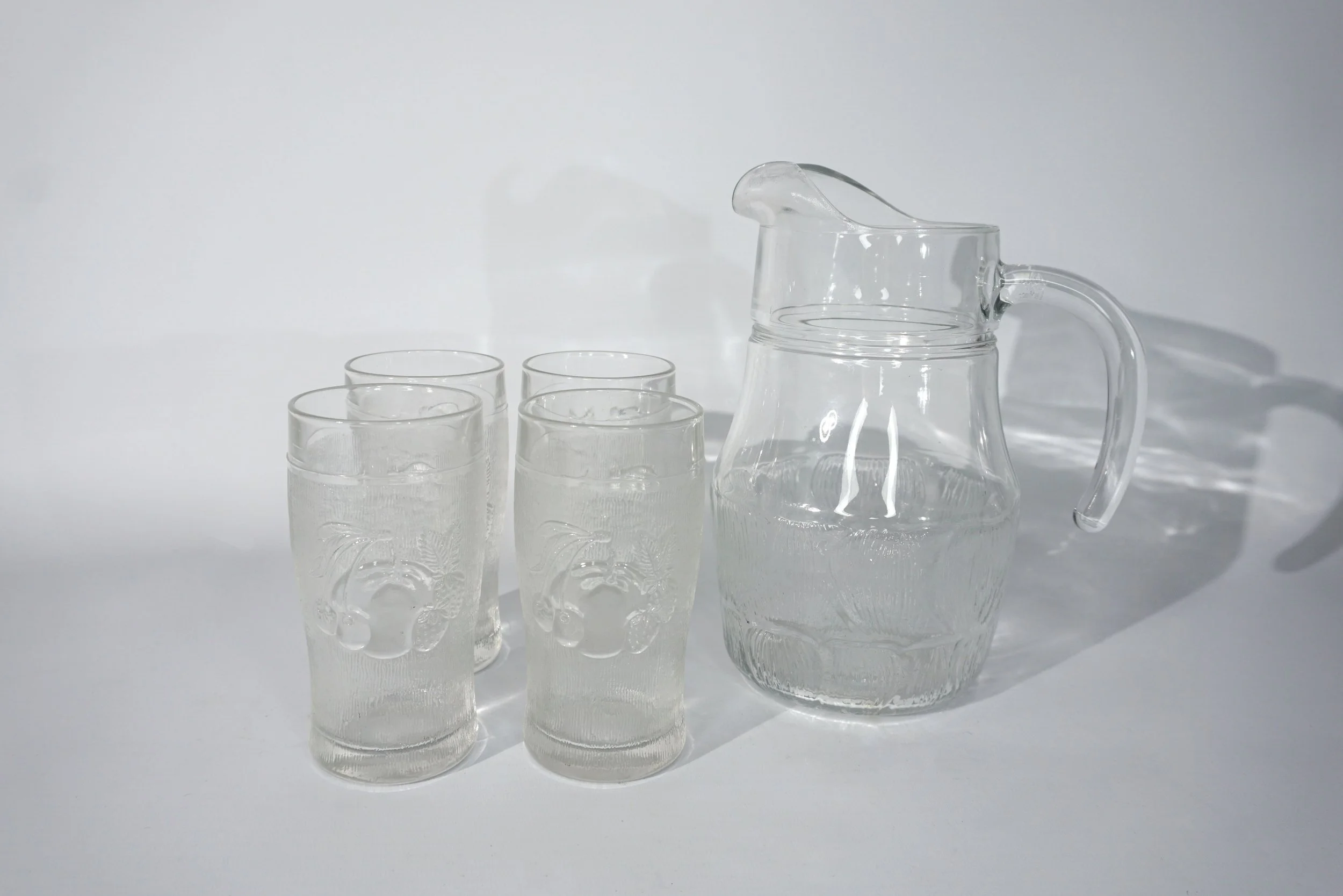 Fruit Glass Jug & Set of 4, Fruit Glasses. (H215 & H133mm)  #JG2613GLW