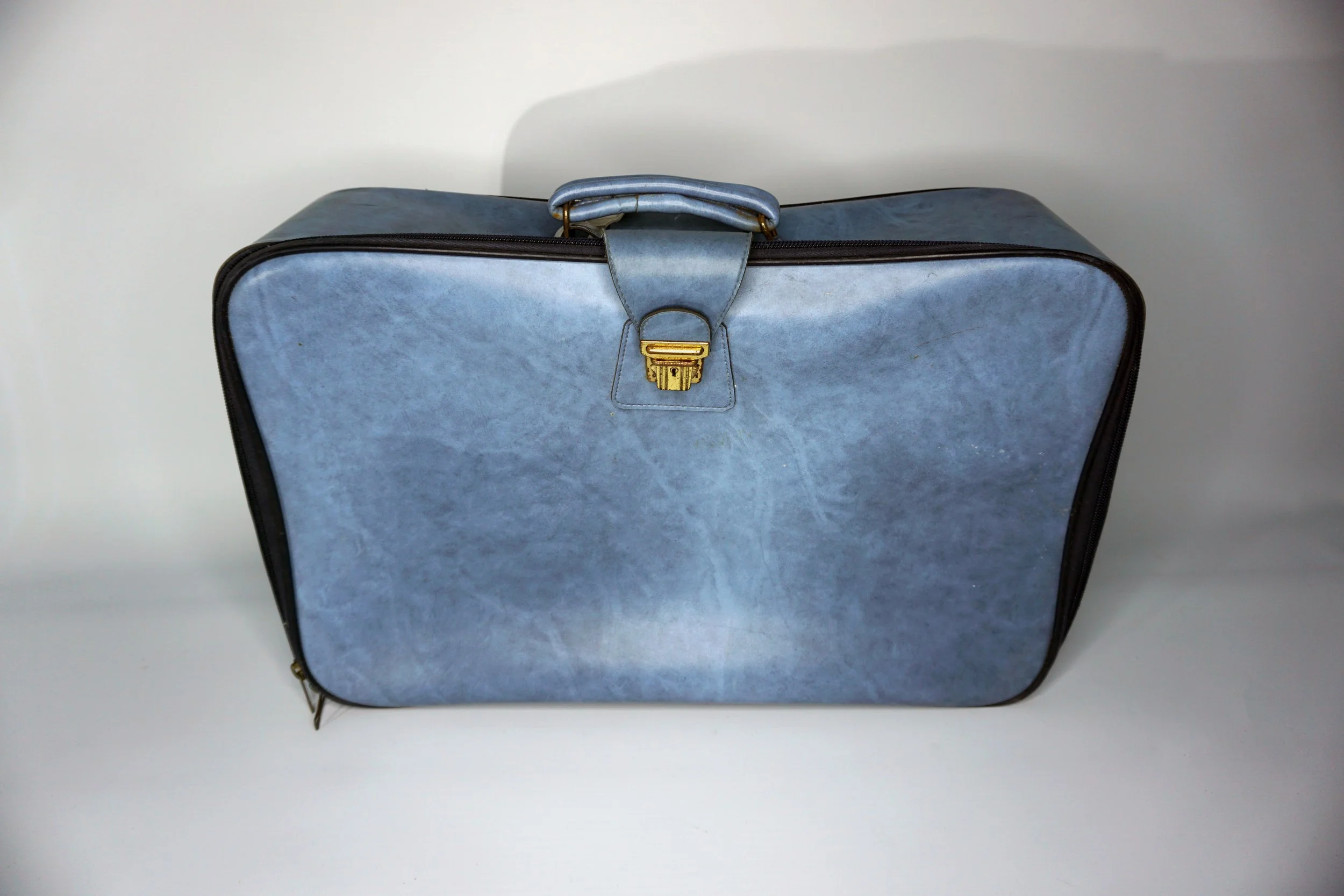 Large Blue Vinyl Zip Suitcase.  #BS263MIS