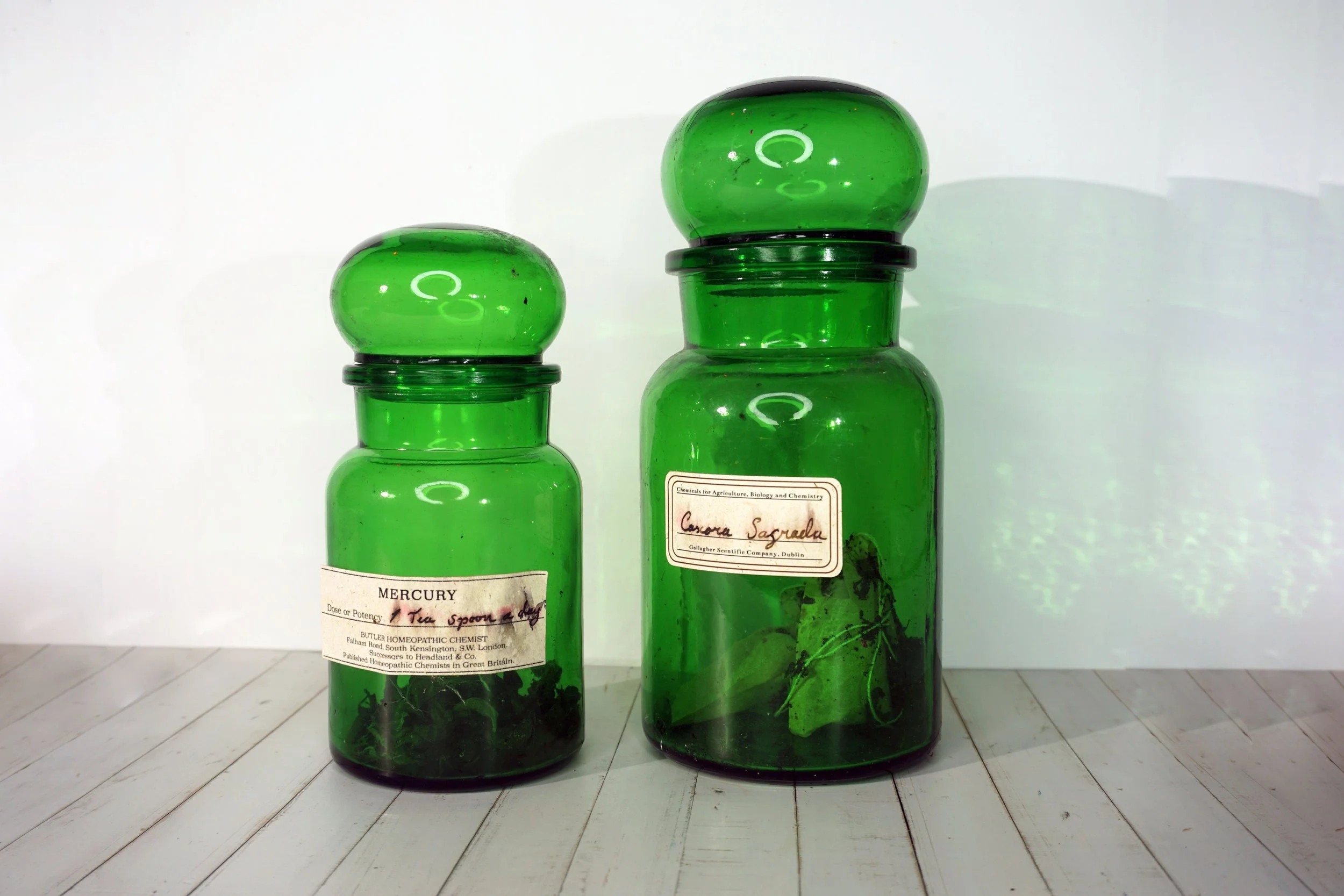 Green Glass Apothecary Vases. (H170 & H220mm)  #GV2613GLW