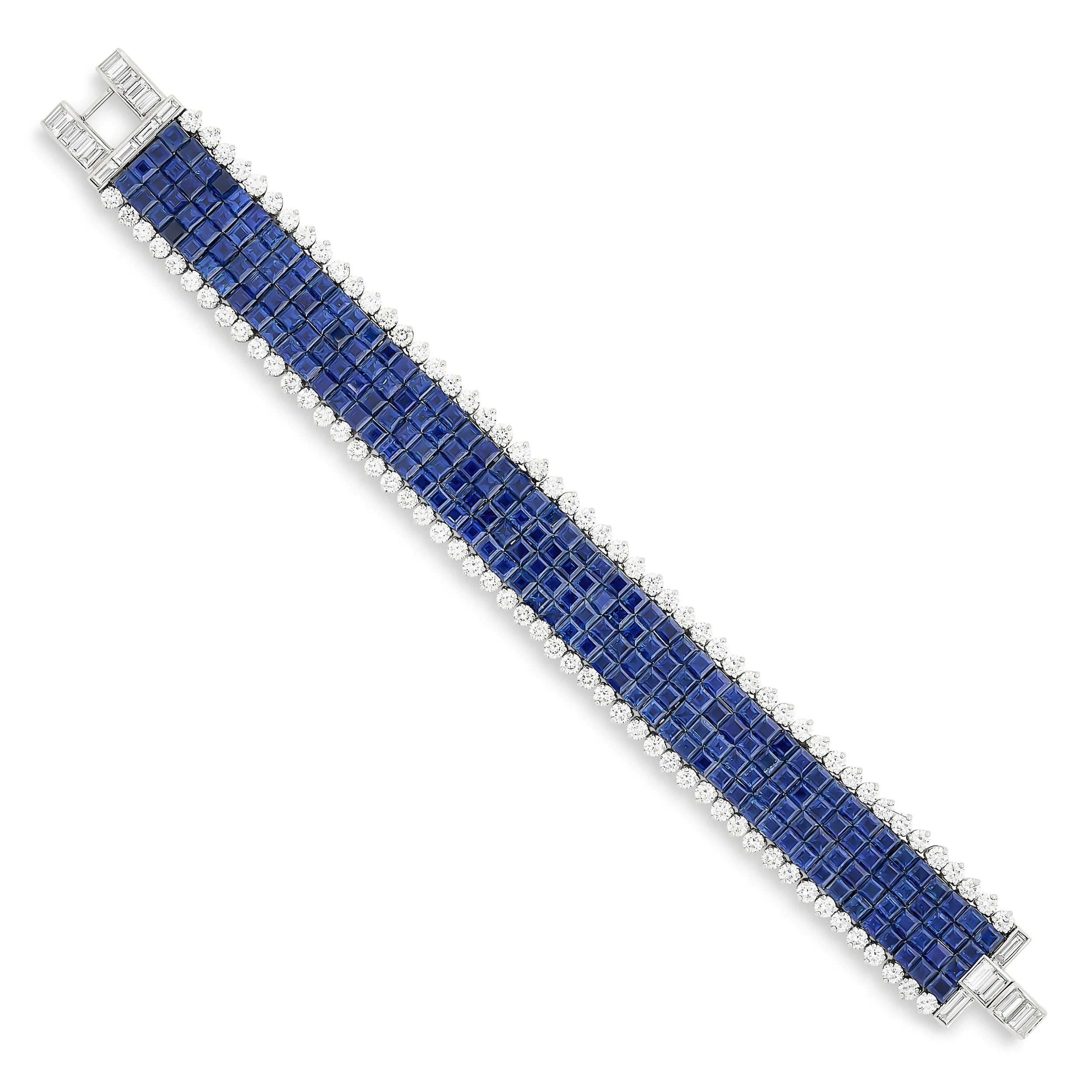 Oscar Heyman platinum invisible set sapphire and diamond bracelet