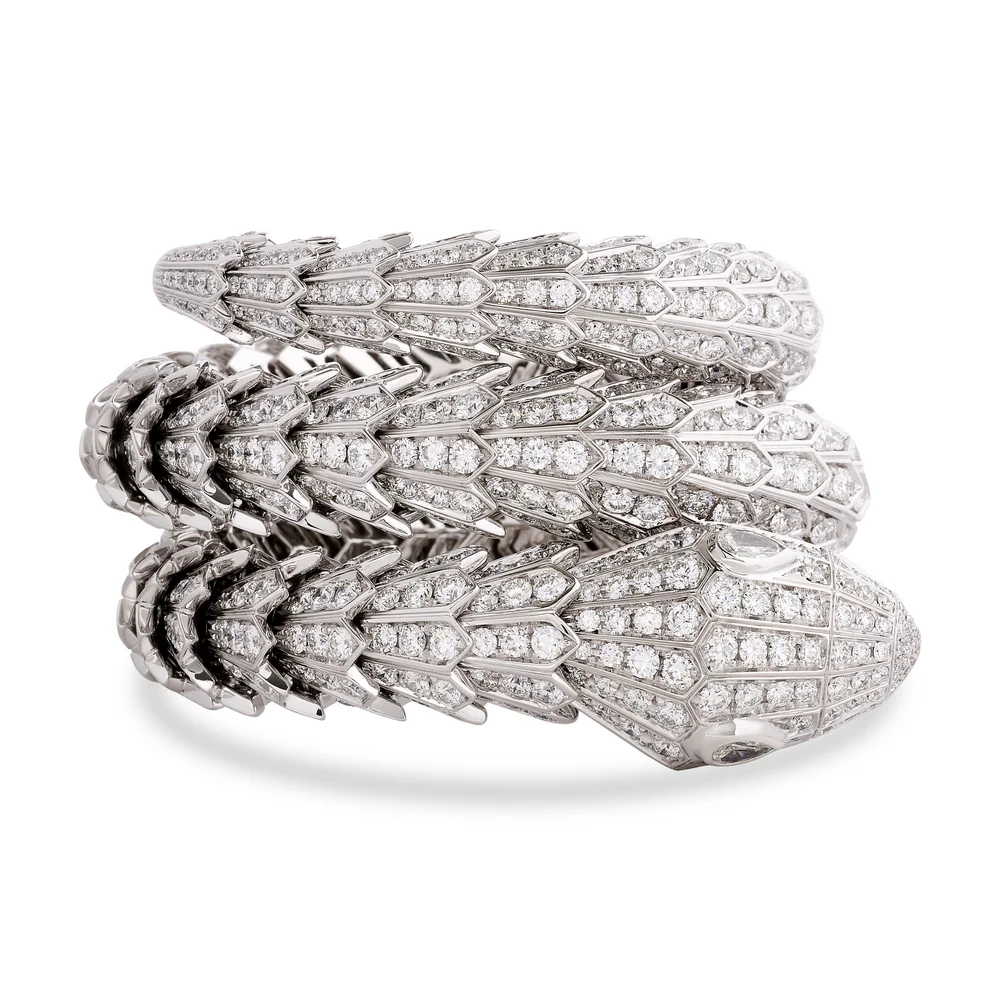 Bulgari Serpenti 18k white gold double coil diamond snake bracelet