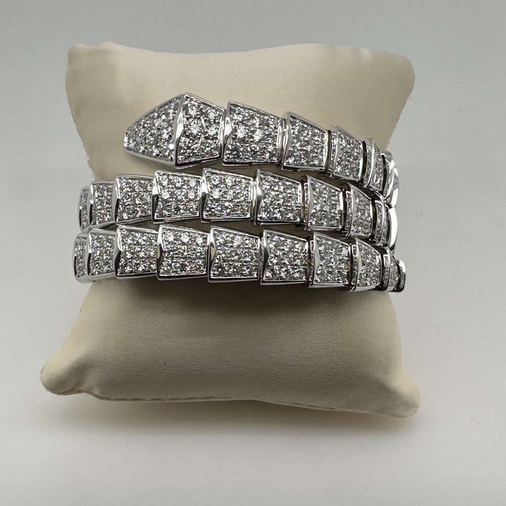 Bulgari Serpenti 18k white gold diamond double coil Viper bracelet