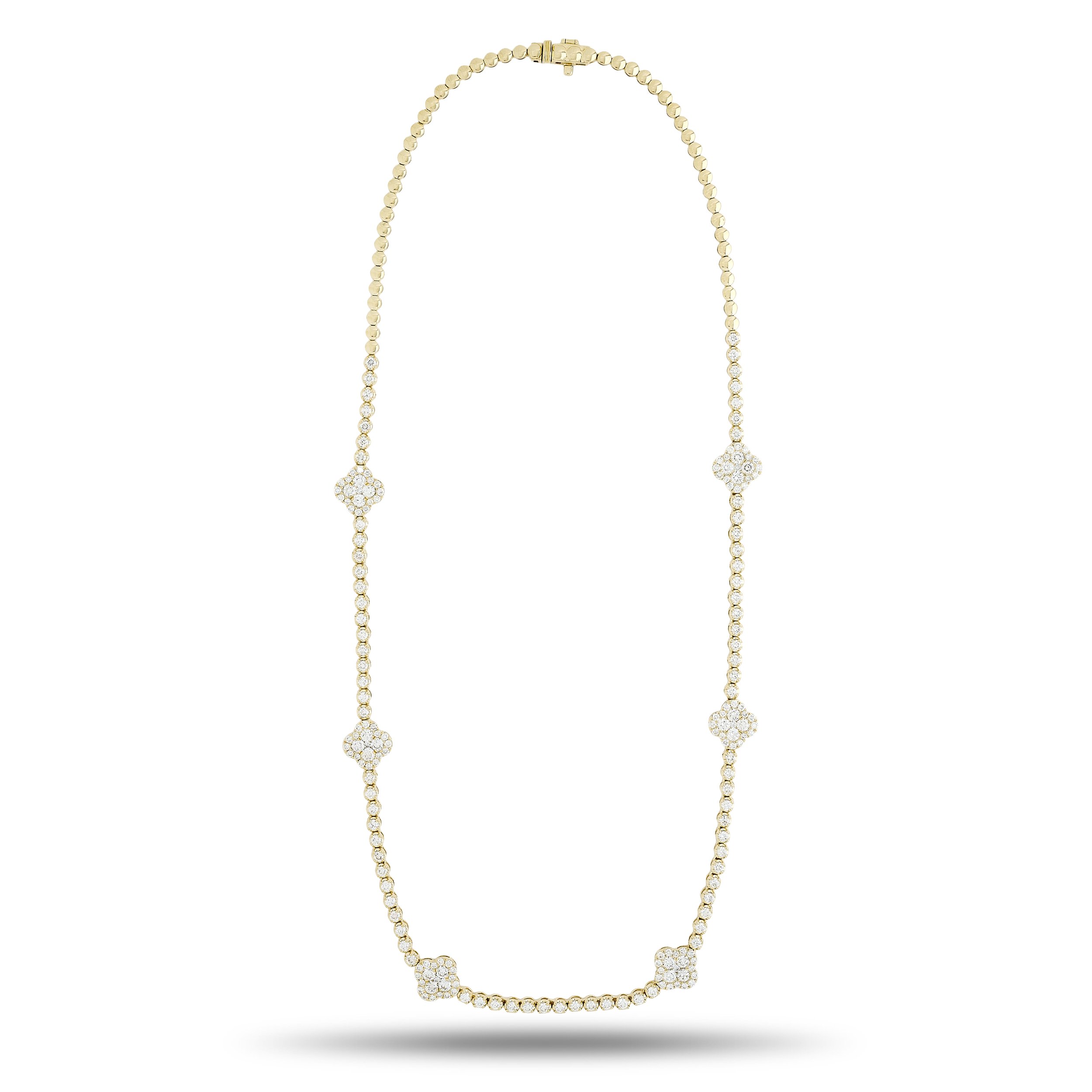 14k yellow gold diamond clover necklace
