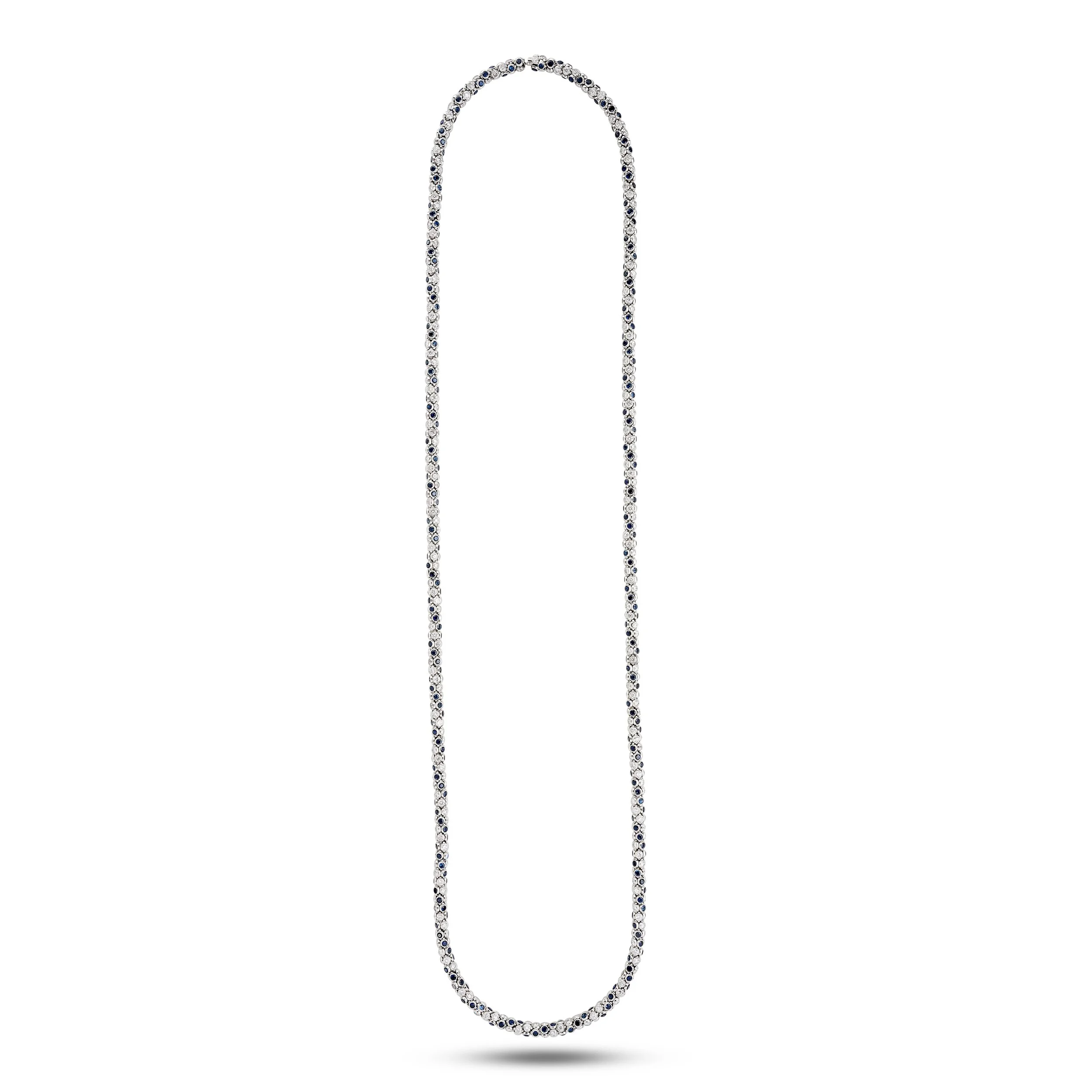 Long platinum sapphire and diamond necklace