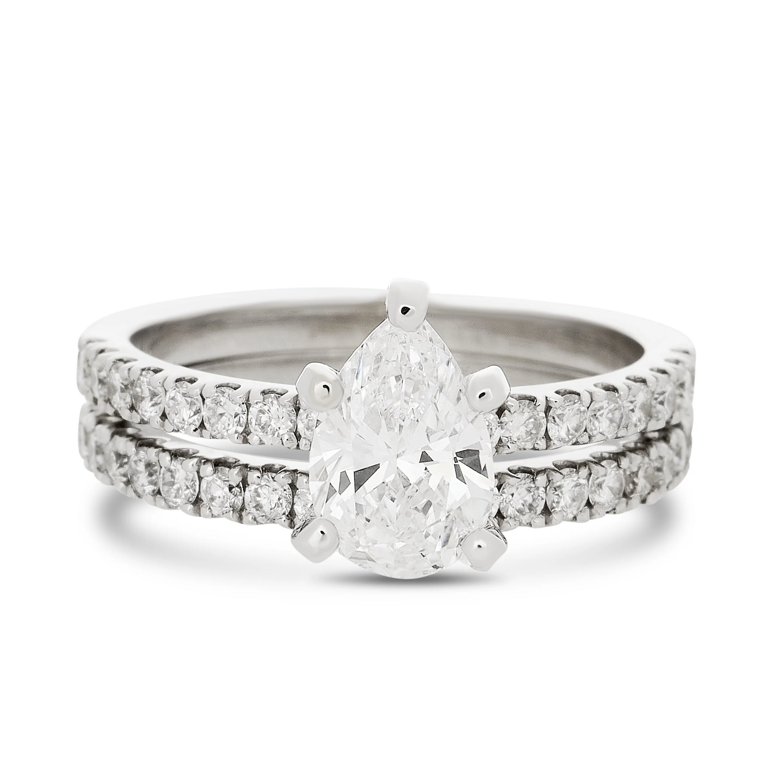 14k white gold 1.02ct pear shape diamond wedding ring set