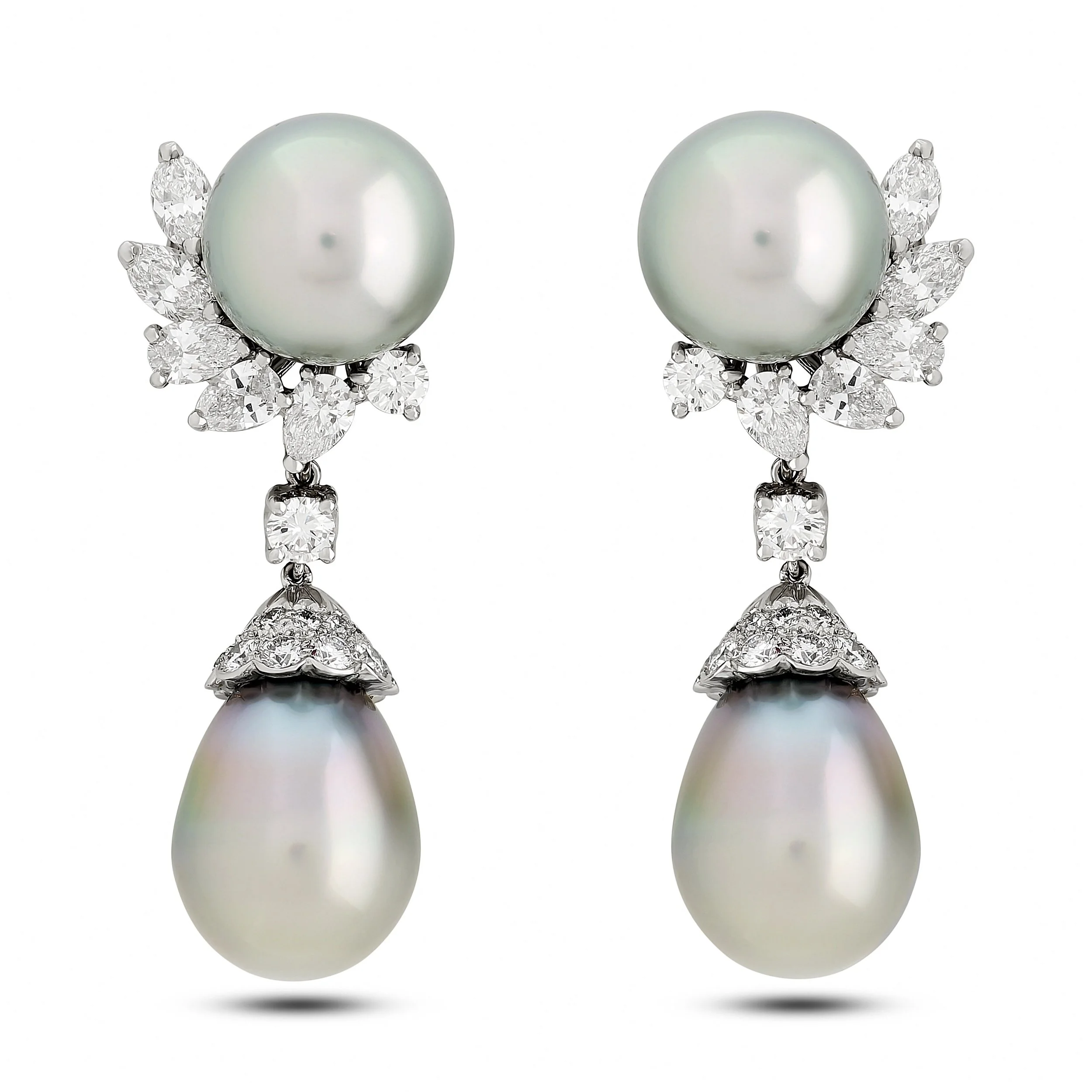 Oscar Heyman platinum Tahitian pearl and diamond earrings