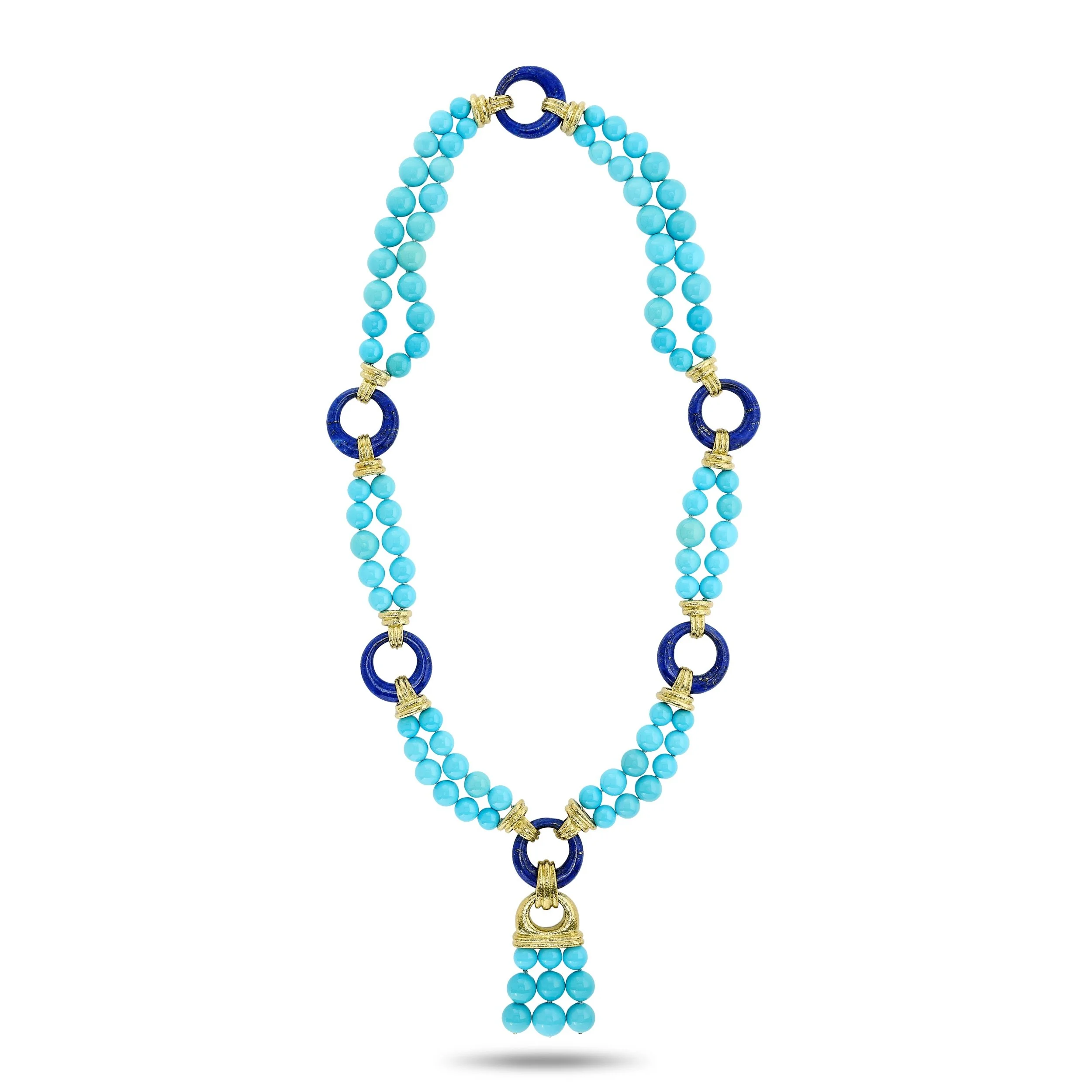 David Webb bead necklace with 18k yellow gold and lapis accents