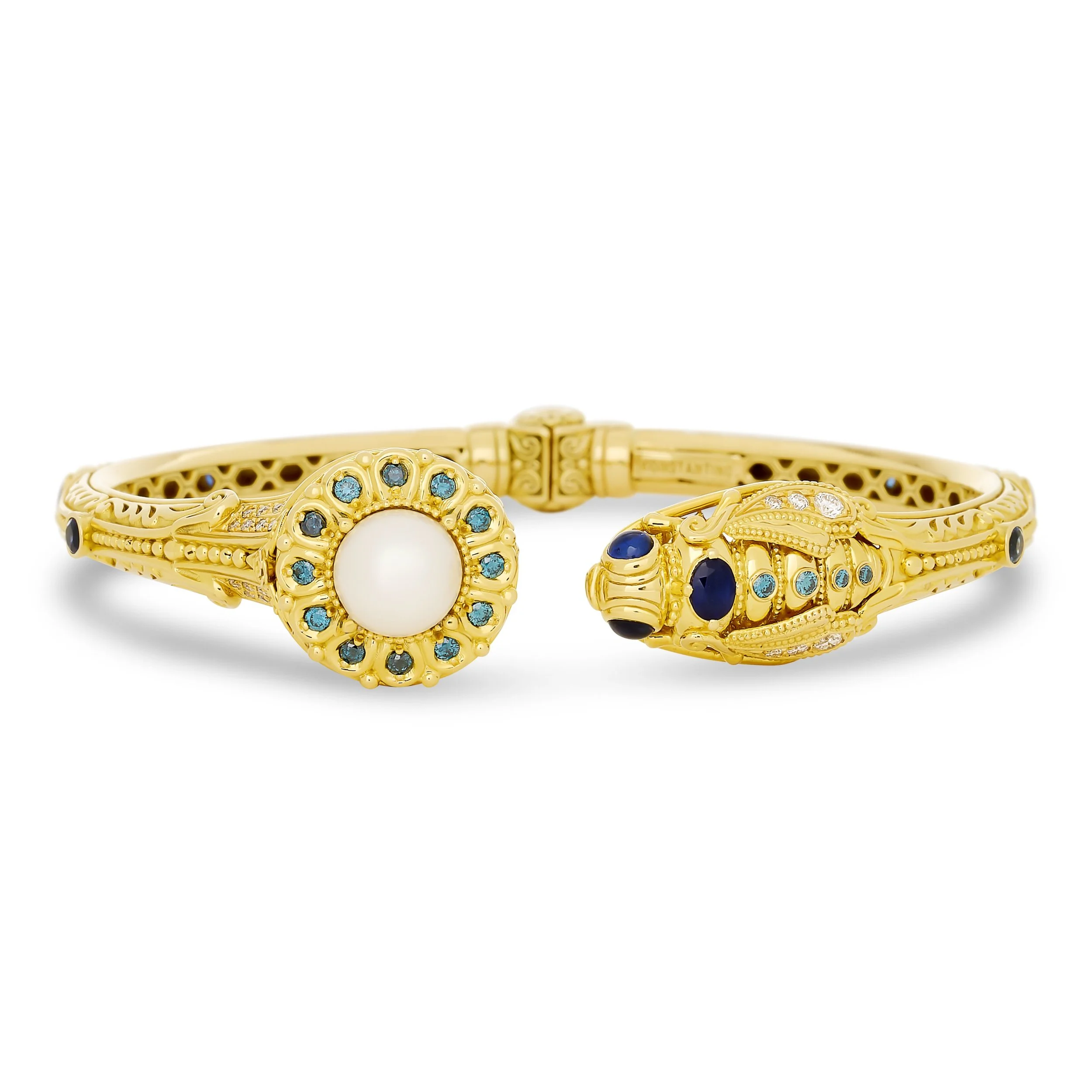 Konstantino 18k yellow gold sapphire and diamond bangle