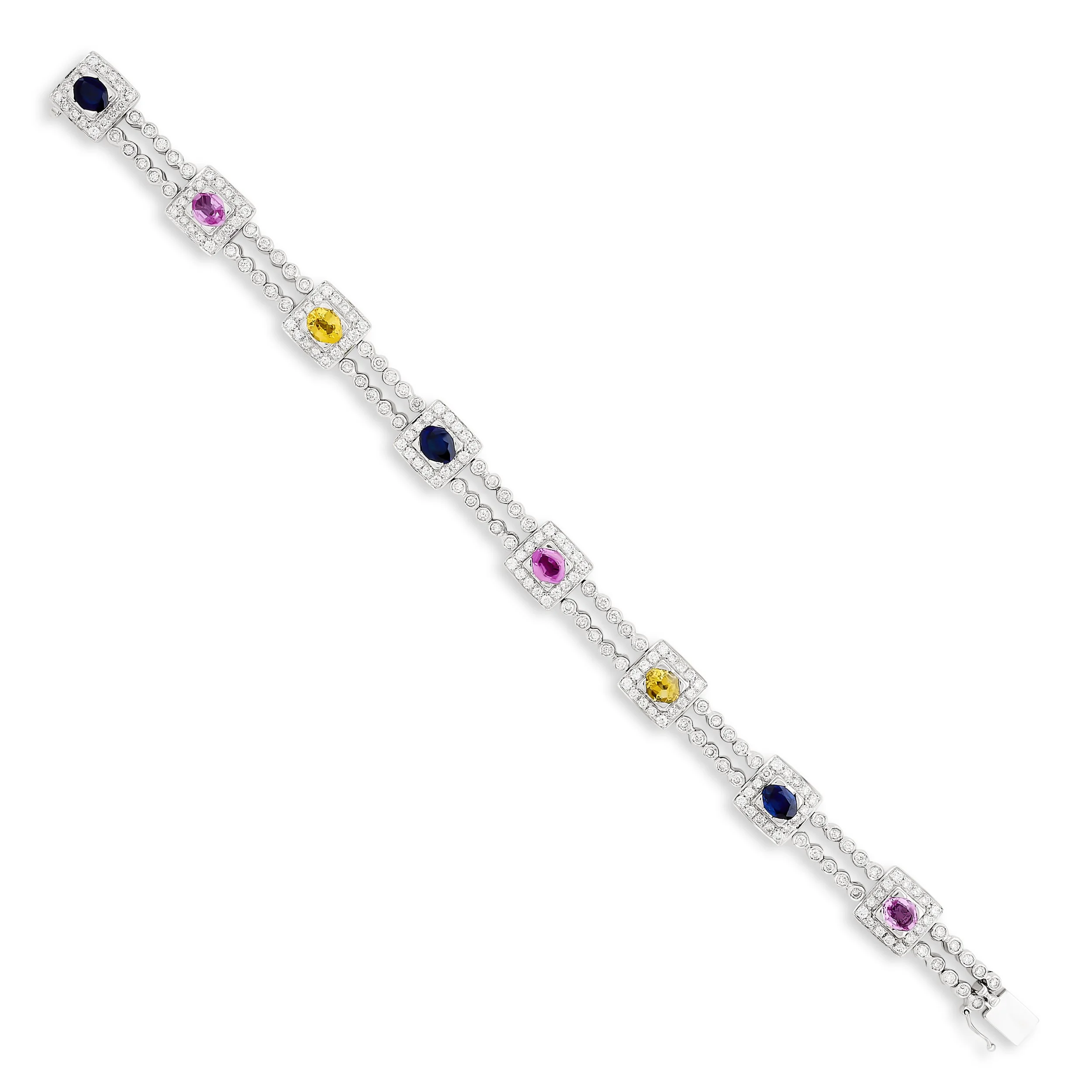 18k white gold 7.50ct multi-color sapphire and diamond bracelet