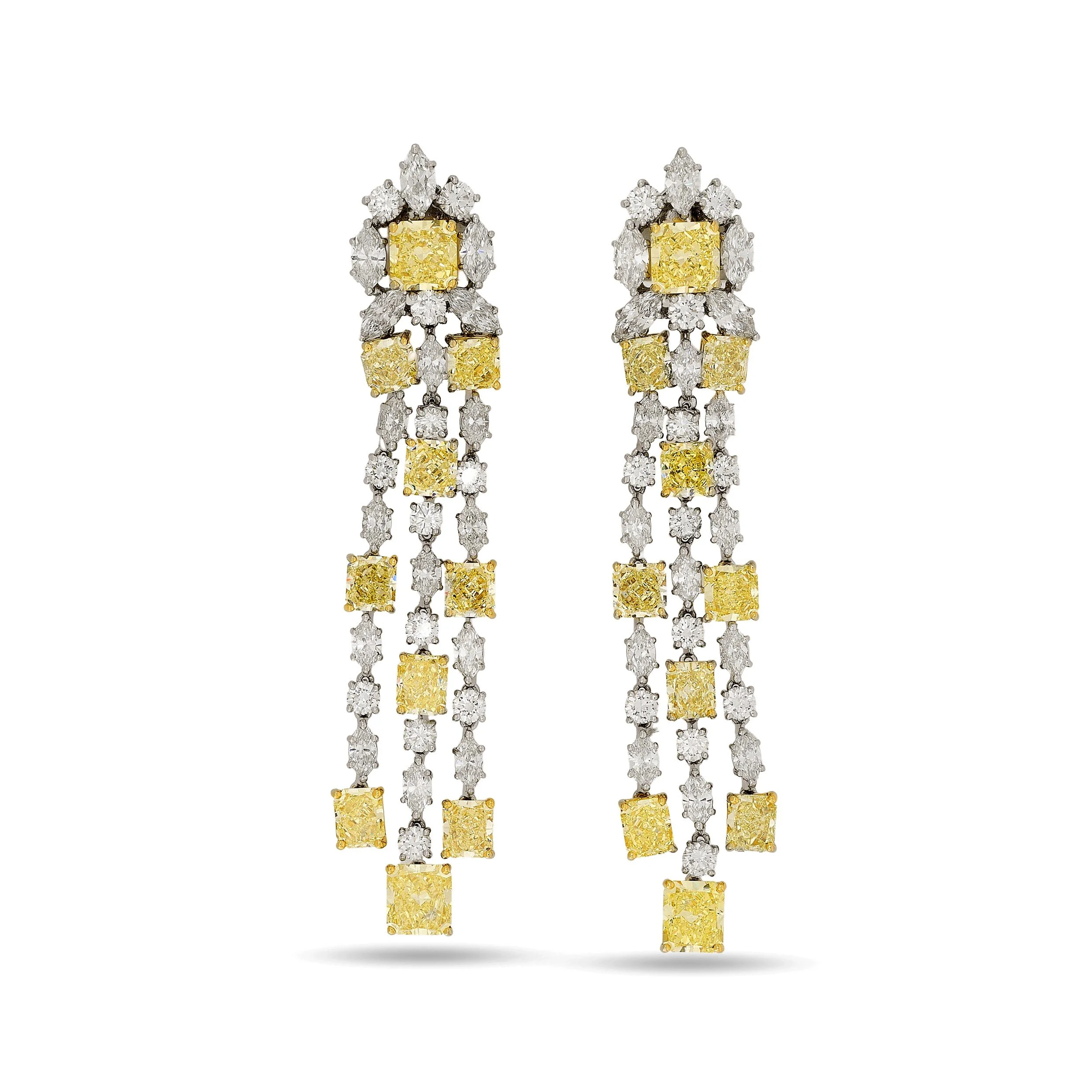 Graff platinum and 18k yellow gold white and yellow diamonds earrings 35.87ctw