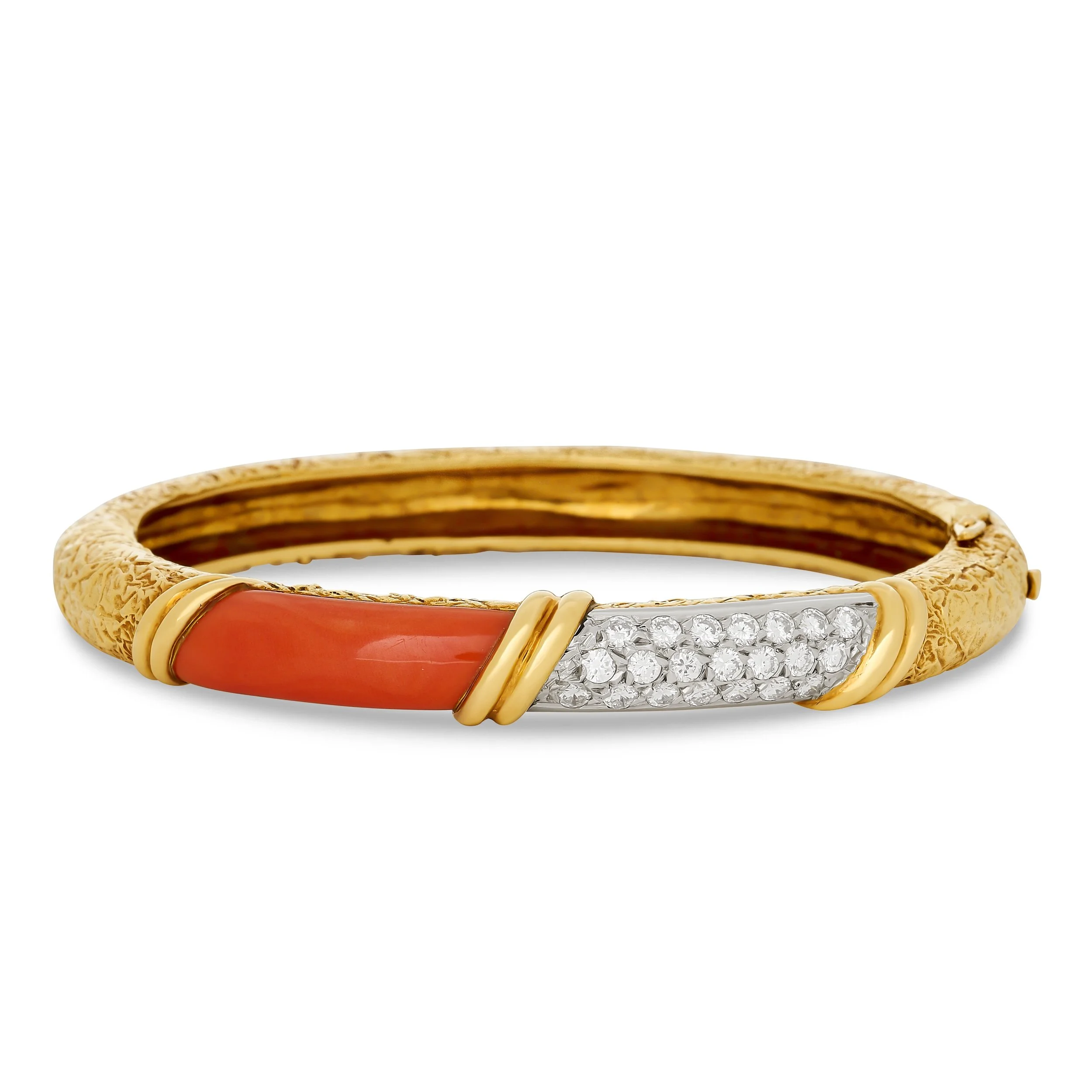 Van Cleef & Arpels 18k yellow gold coral and diamond bangle