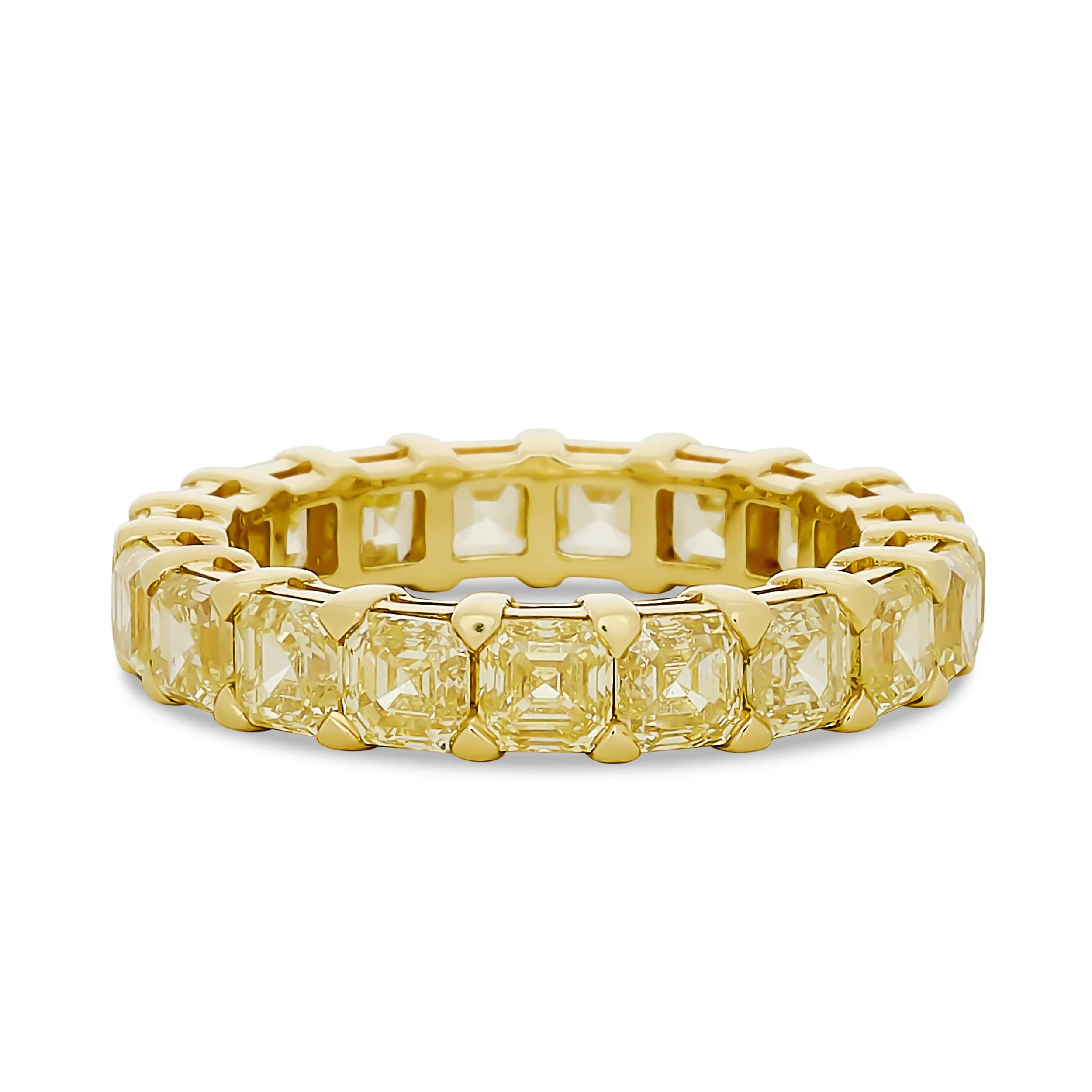 18k yellow gold fancy yellow square emerald cut diamond eternity band 5.83ctw
