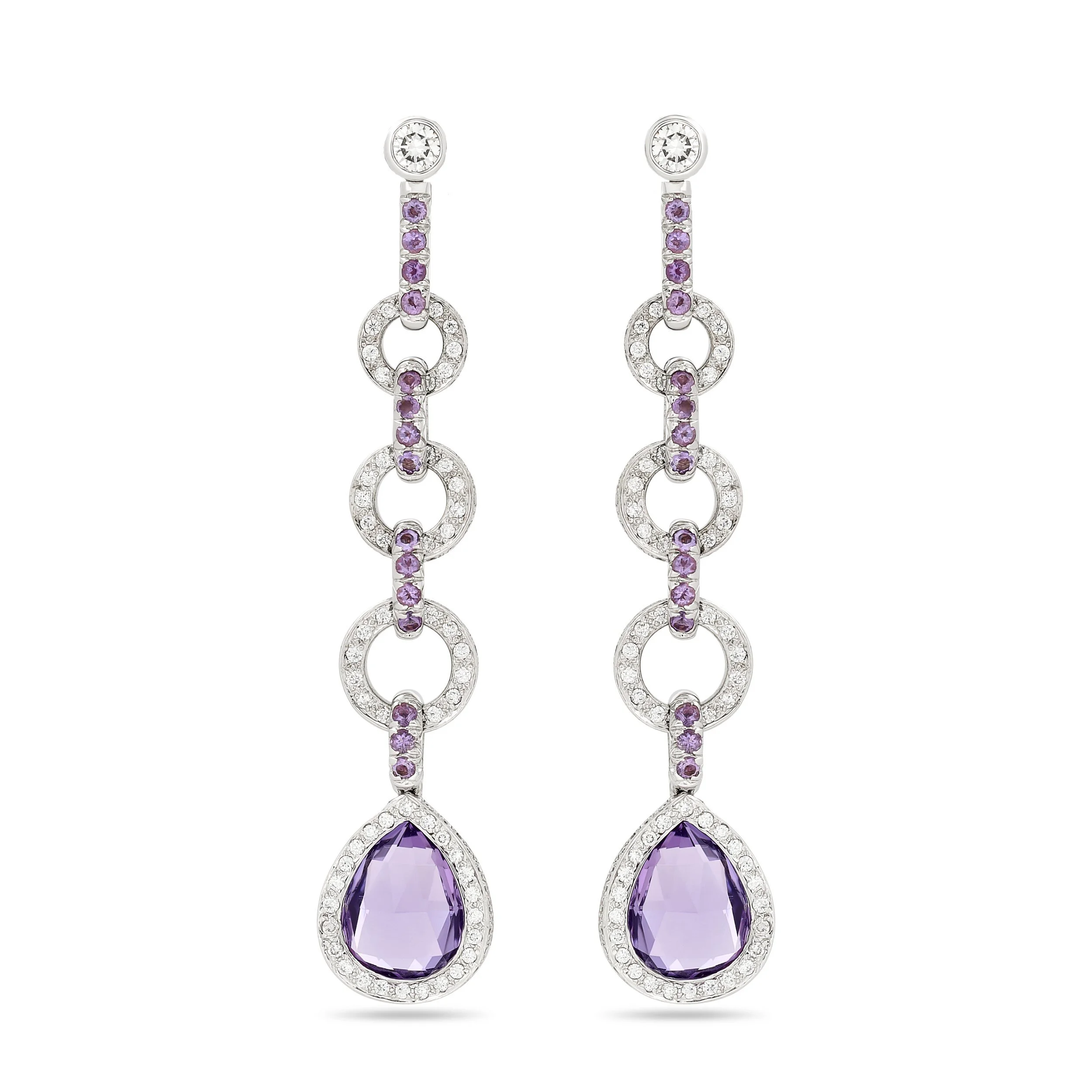 Laura Munder 18k white gold amethyst and diamond drop earrings