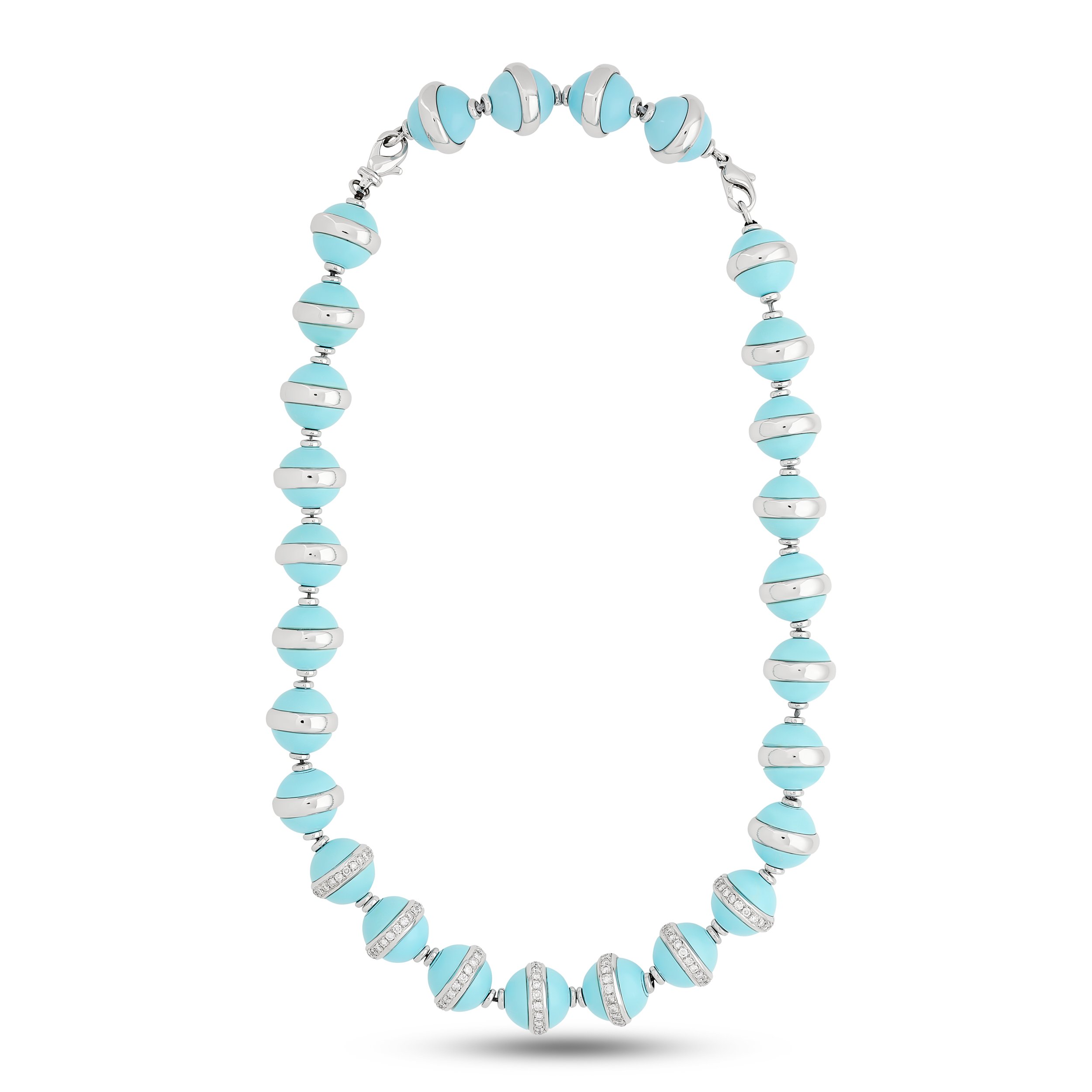 18k white gold diamond and synthetic turquoise necklace