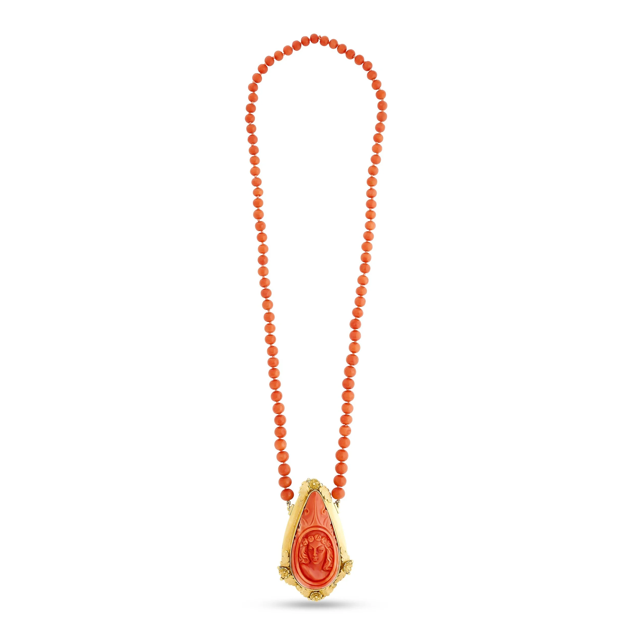 Antique 18k yellow gold coral bead necklace
