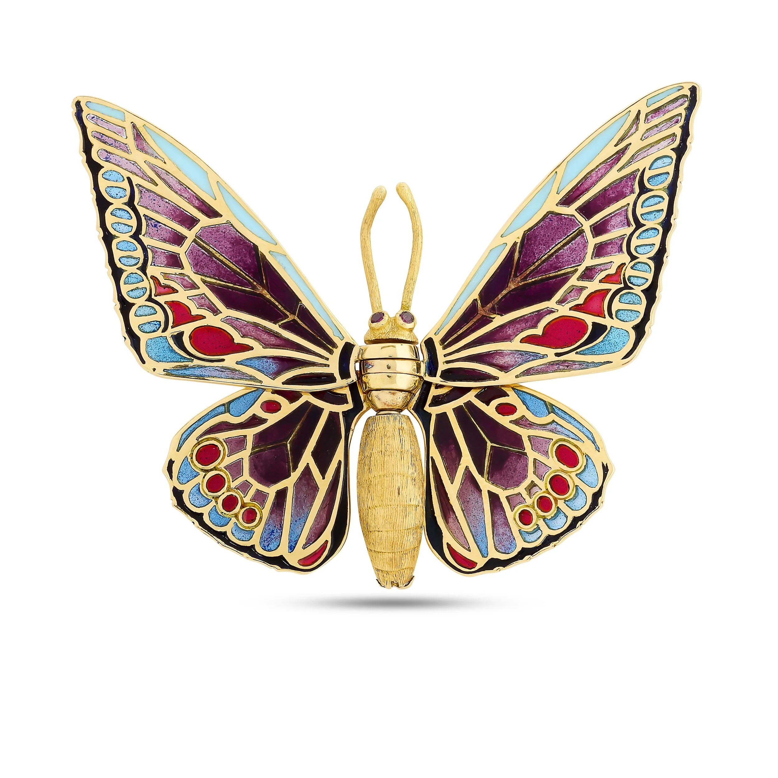 18k yellow gold plique a jour butterfly brooch
