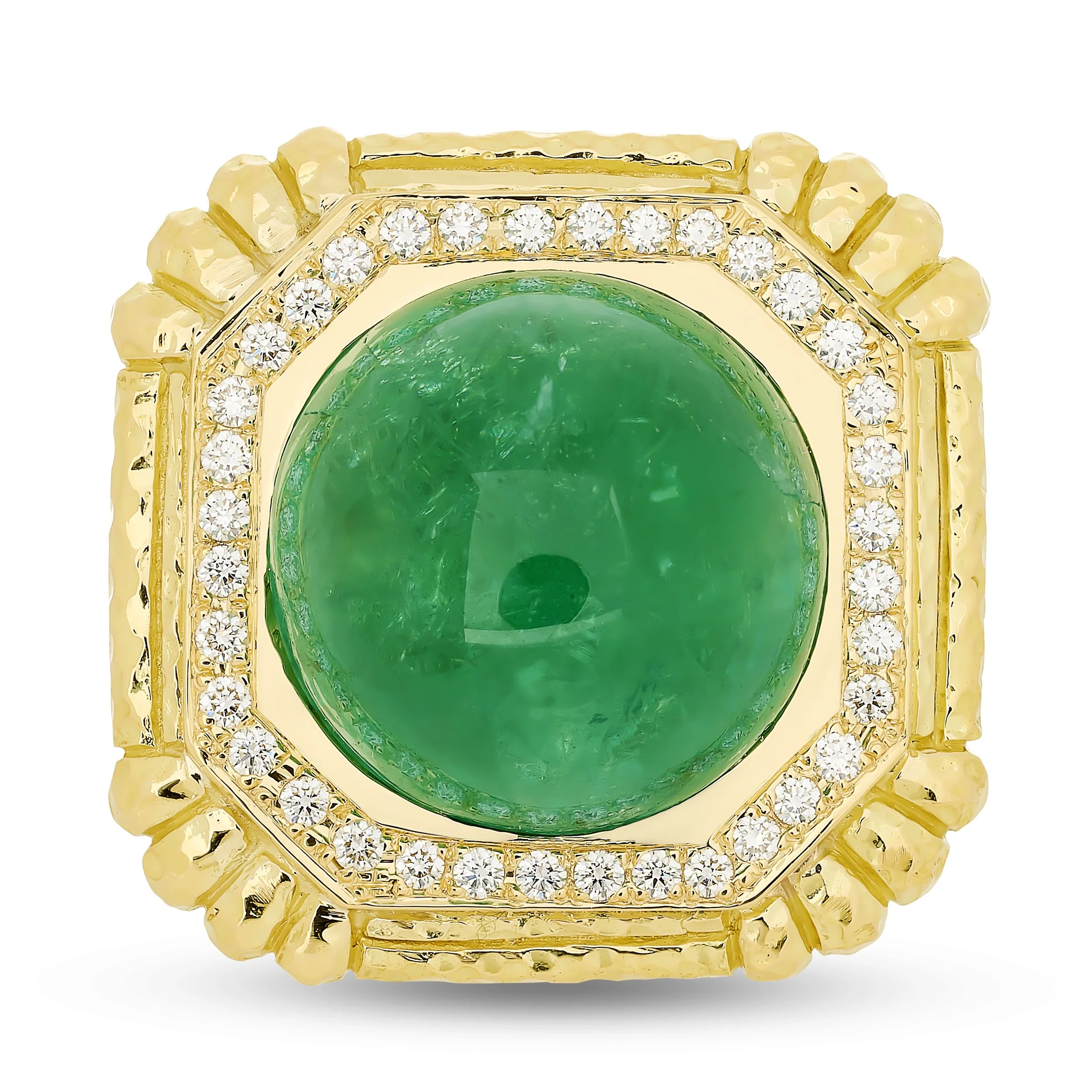 David Webb 18k yellow gold 35.84ct cabochon emerald and diamond ring