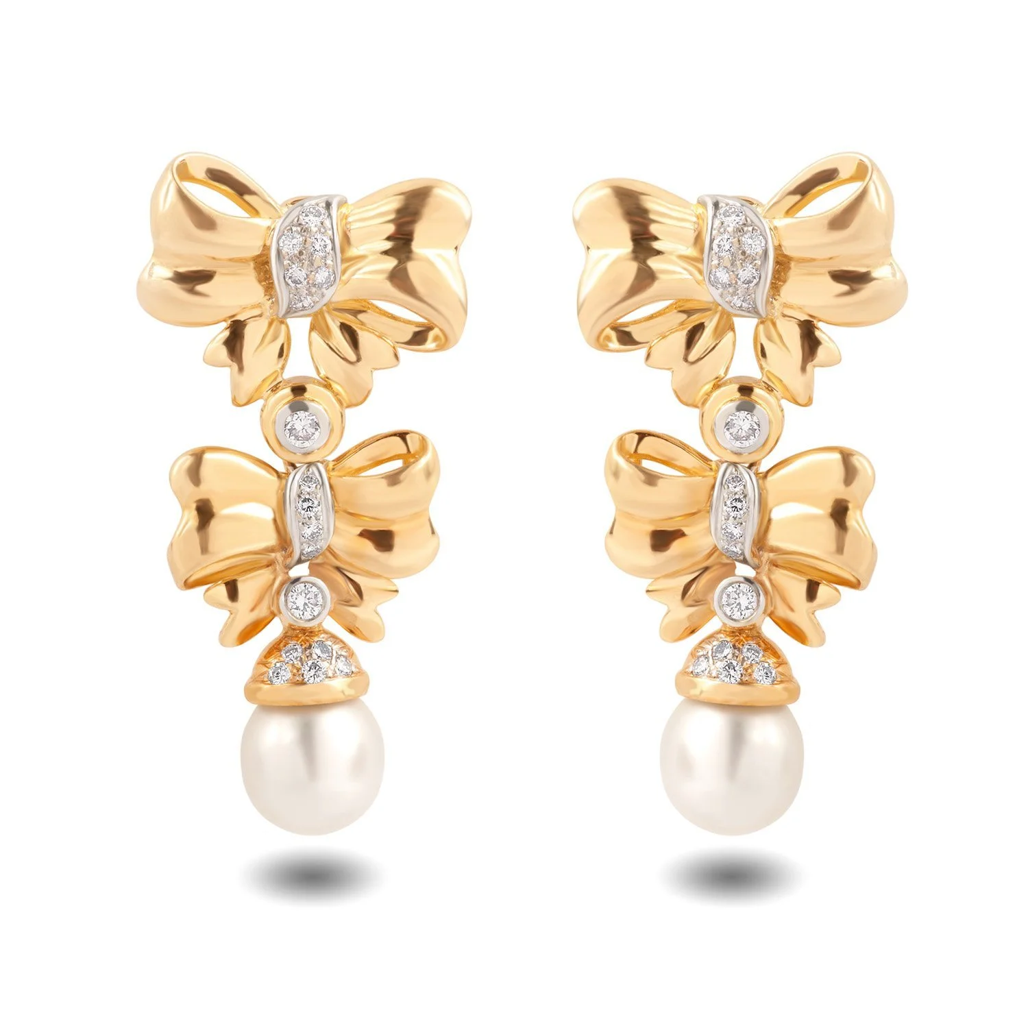 18k yellow gold pearl and diamond earrings