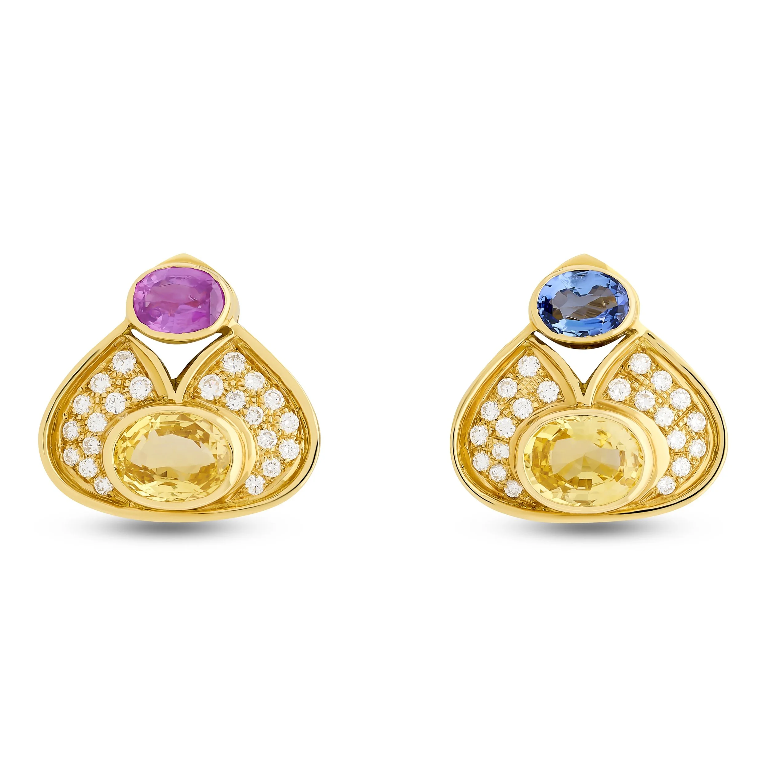 18k yellow gold 15.75ct multi-color sapphire and diamond earrings