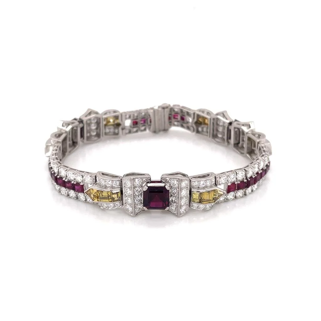 Black Starr & Frost and Gorham Art Deco platinum ruby and diamond bracelet