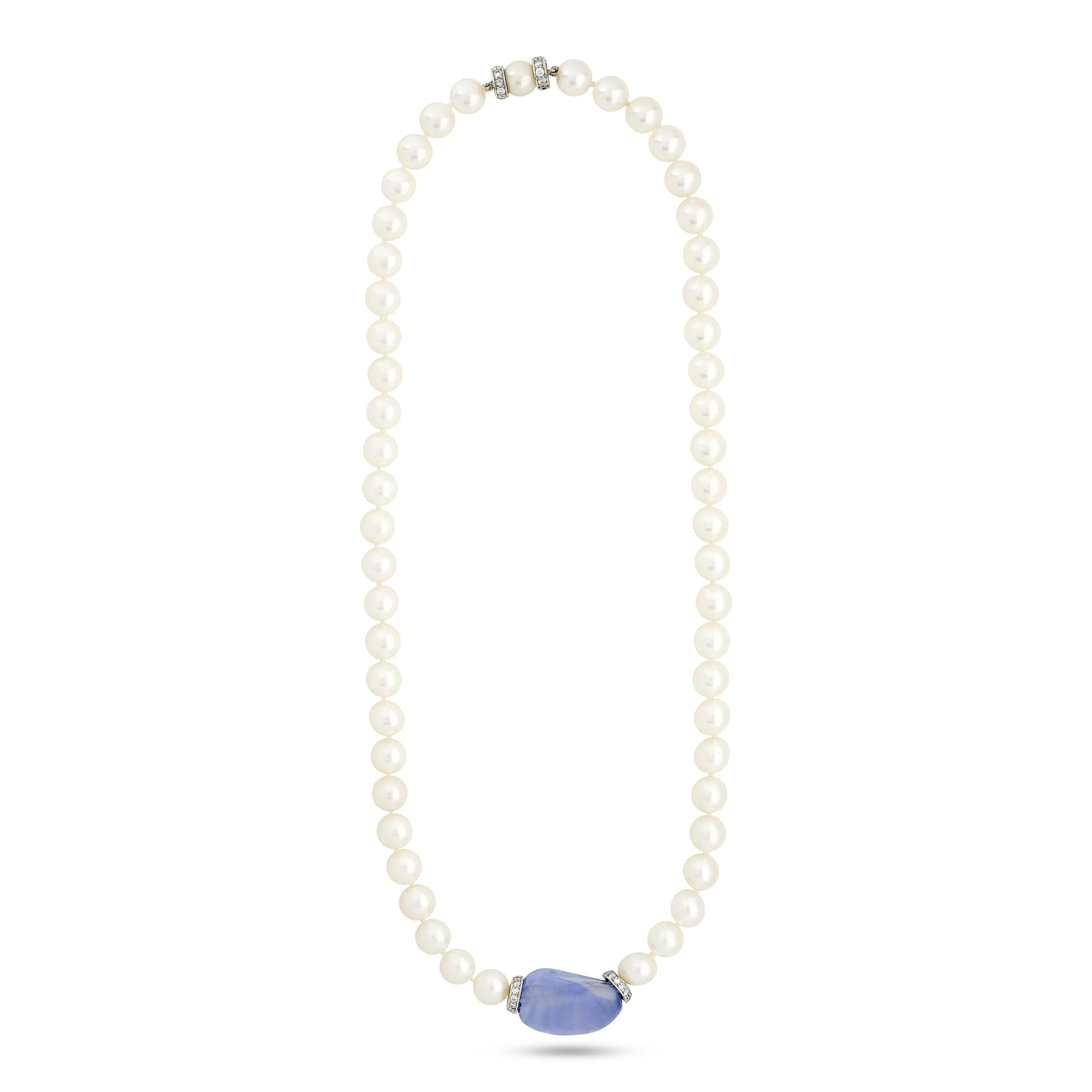 David Webb 18k white gold and platinum 50.55ct sapphire and pearl necklace