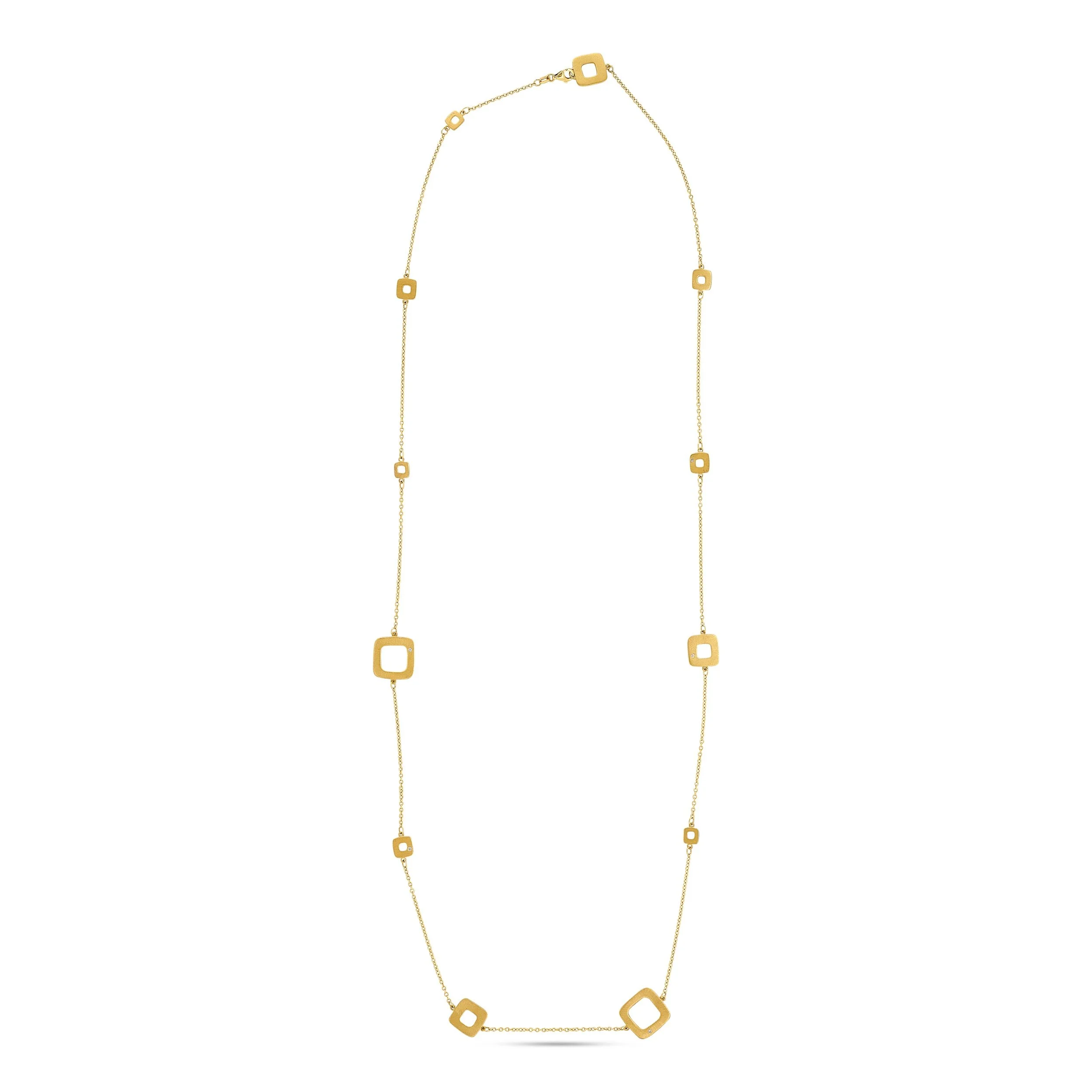 Long 18k yellow gold square link necklace