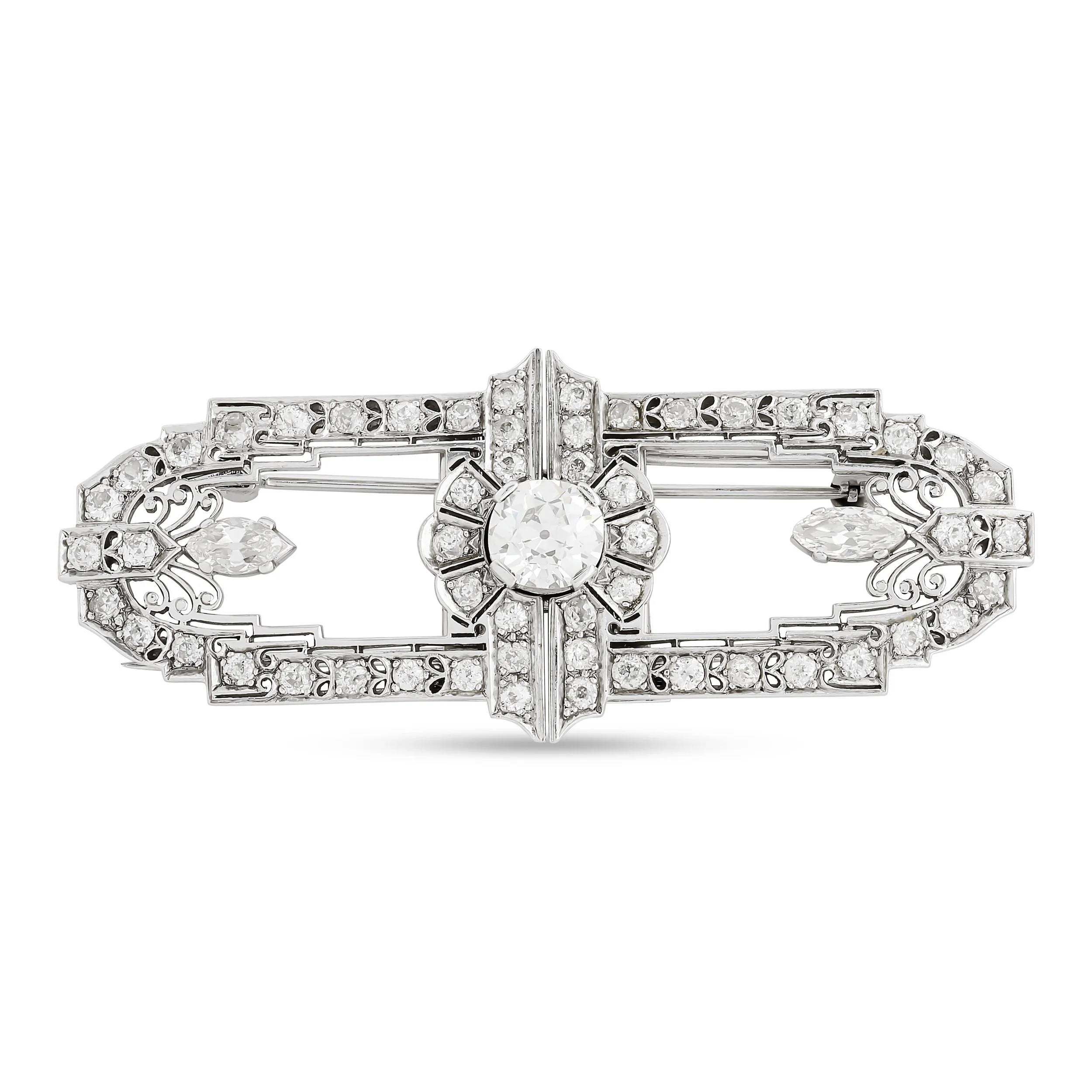 Platinum diamond double clip pin