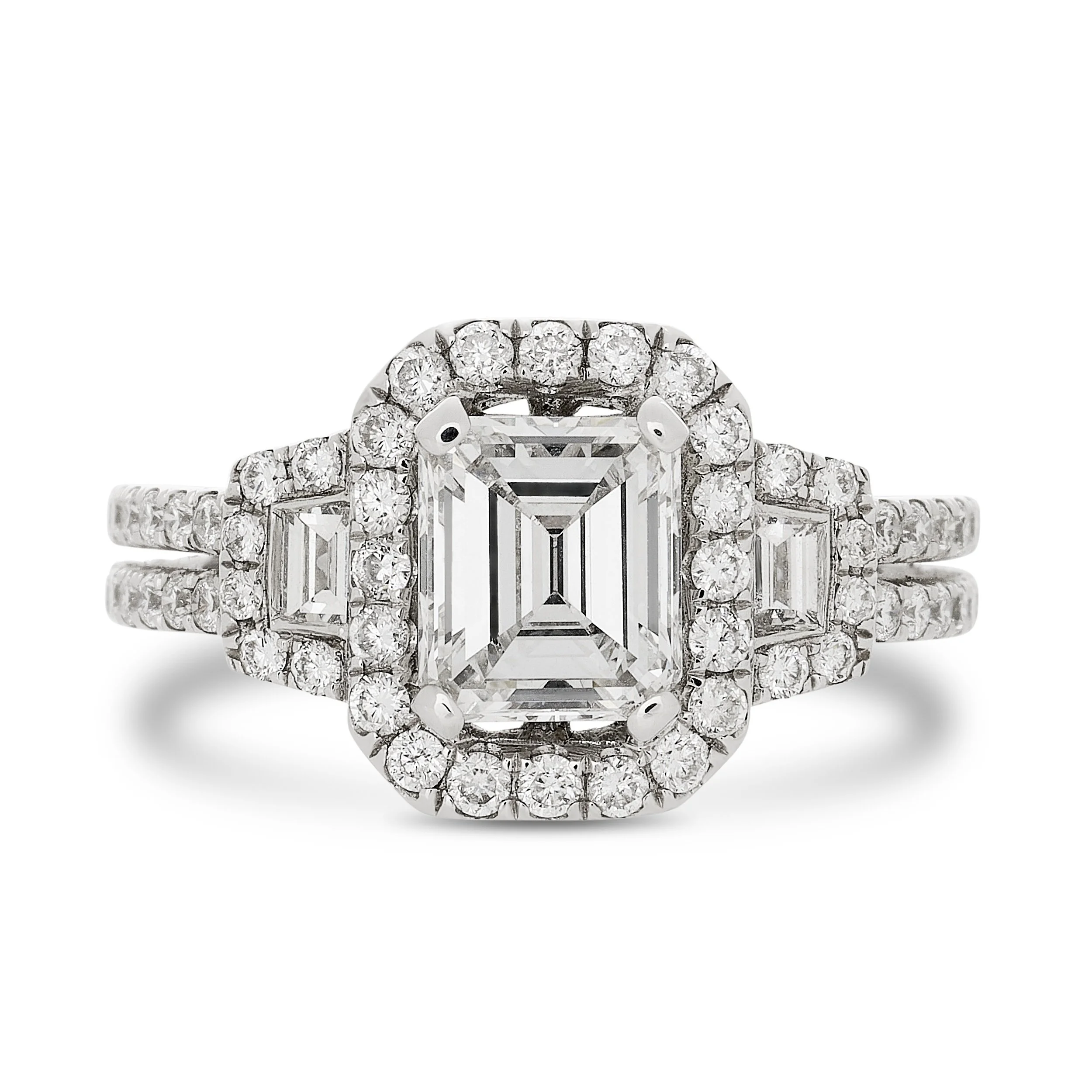 18k white gold 1.28ct emerald cut diamond engagement ring
