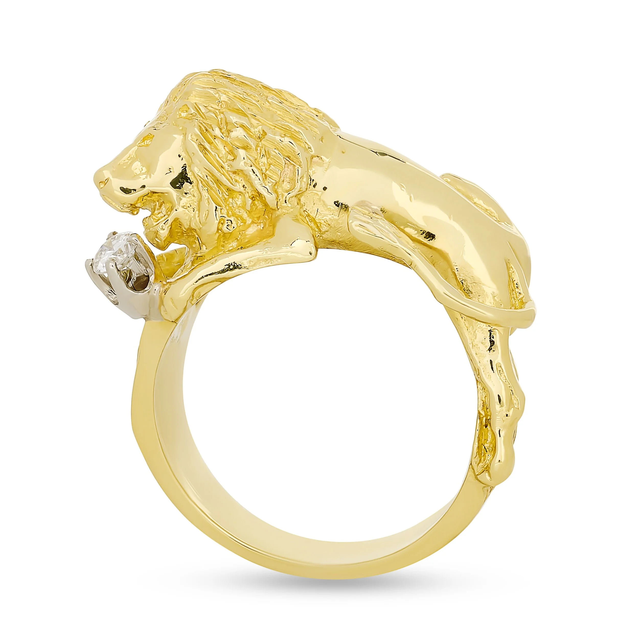 18k yellow gold lion ring
