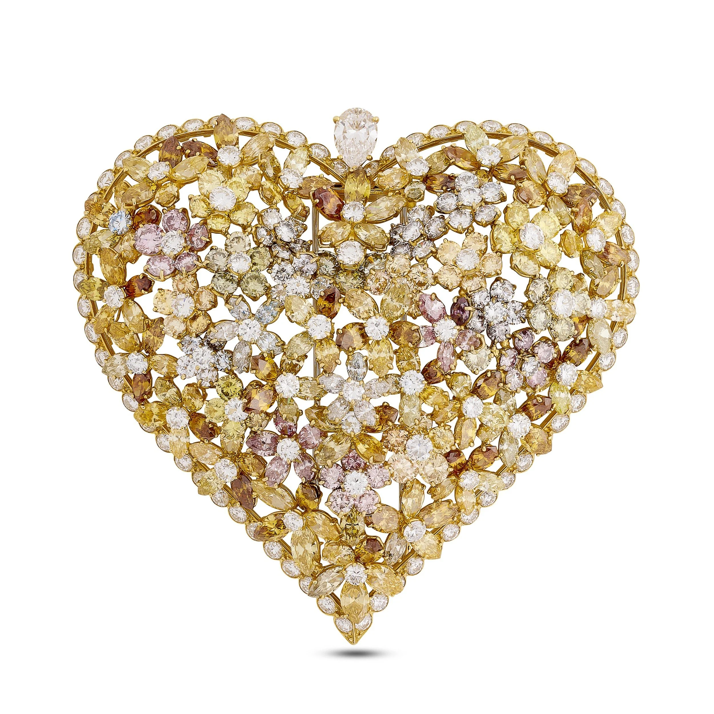 Graff Depose 18k yellow gold multi-color diamond heart pendant 64.55ctw