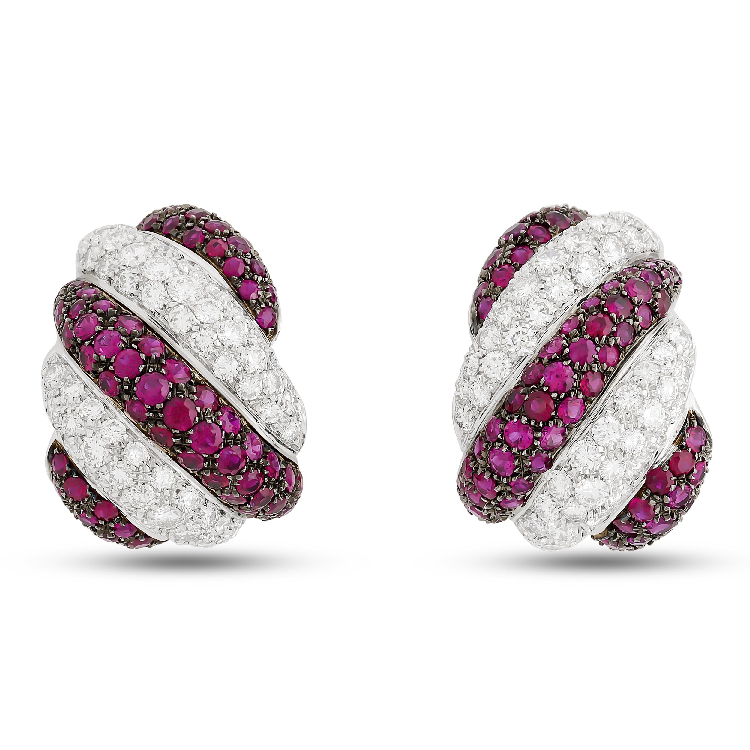 18k white gold ruby and diamond twisted earrings