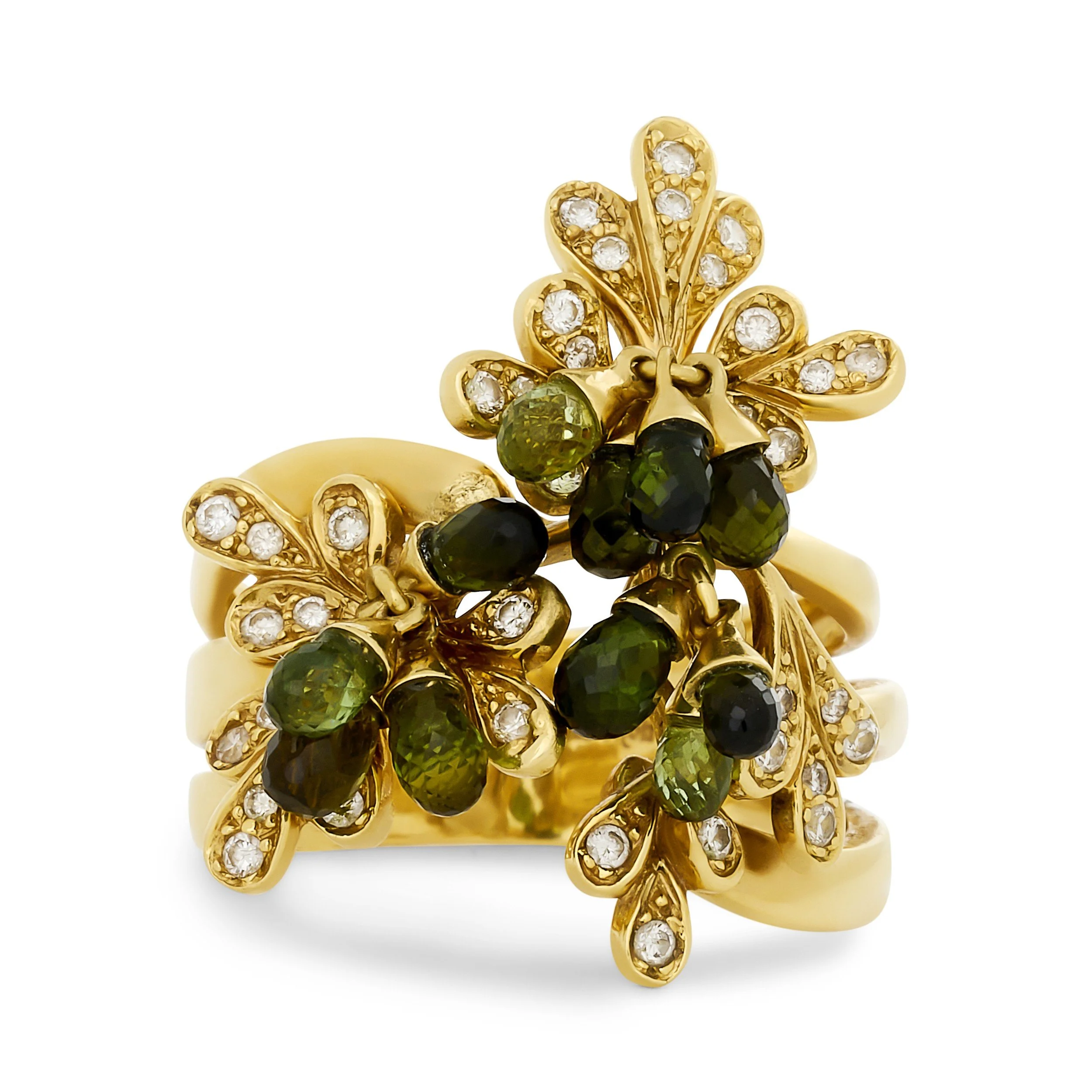 18k yellow gold tourmaline and diamond ring