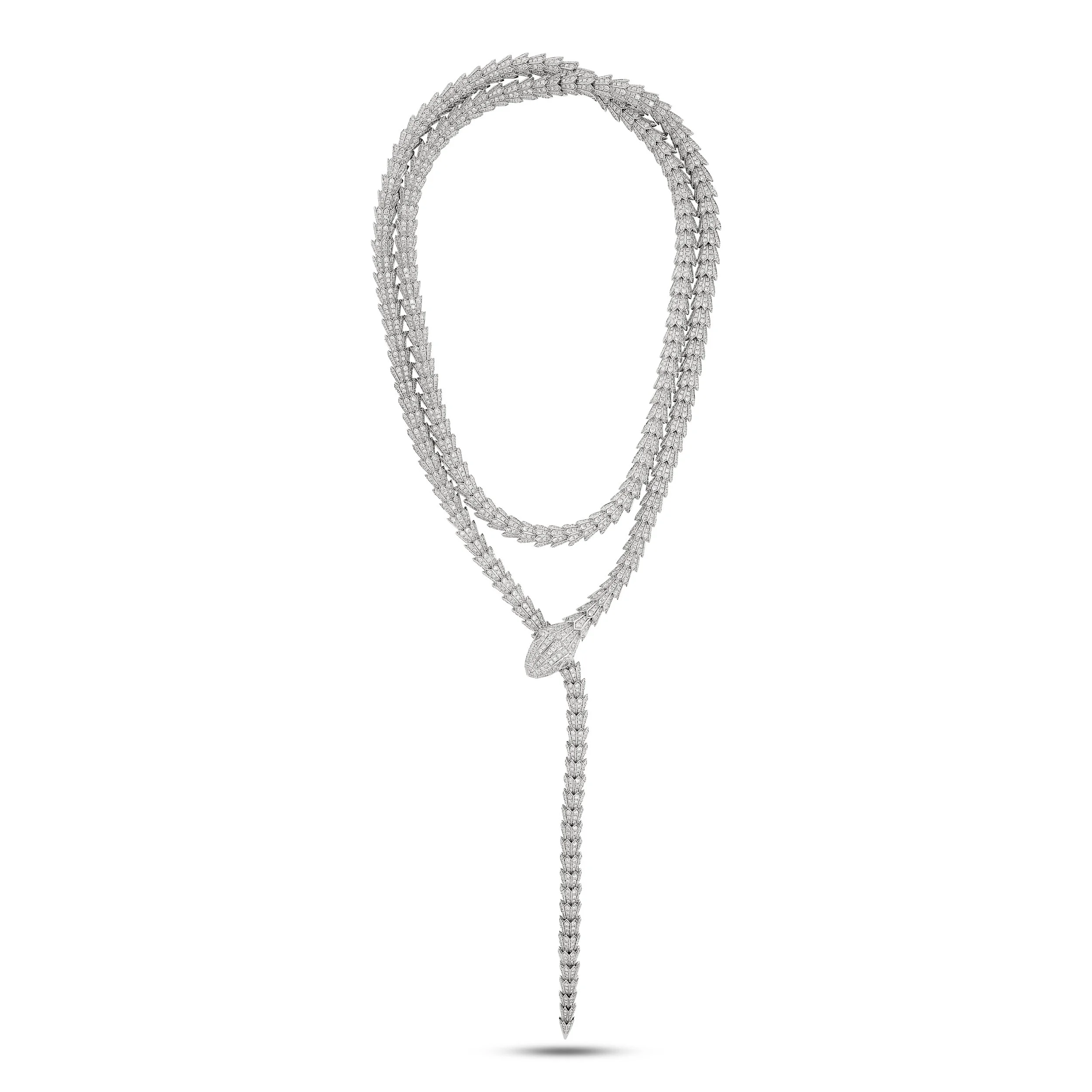 Long Bulgari Serpenti 18k white gold diamond snake necklace