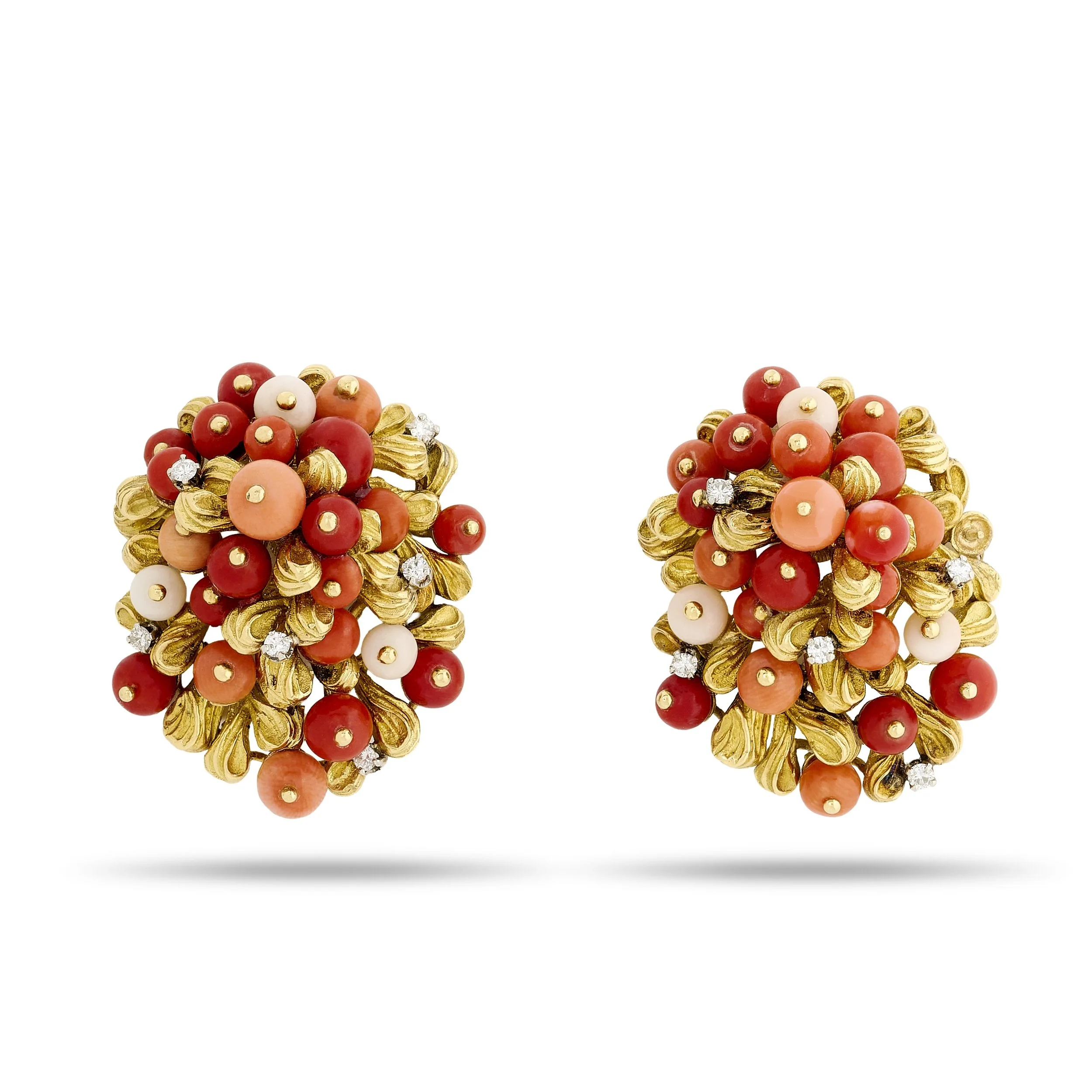 Vintage Bulgari 18k yellow gold multi-color coral bead earrings