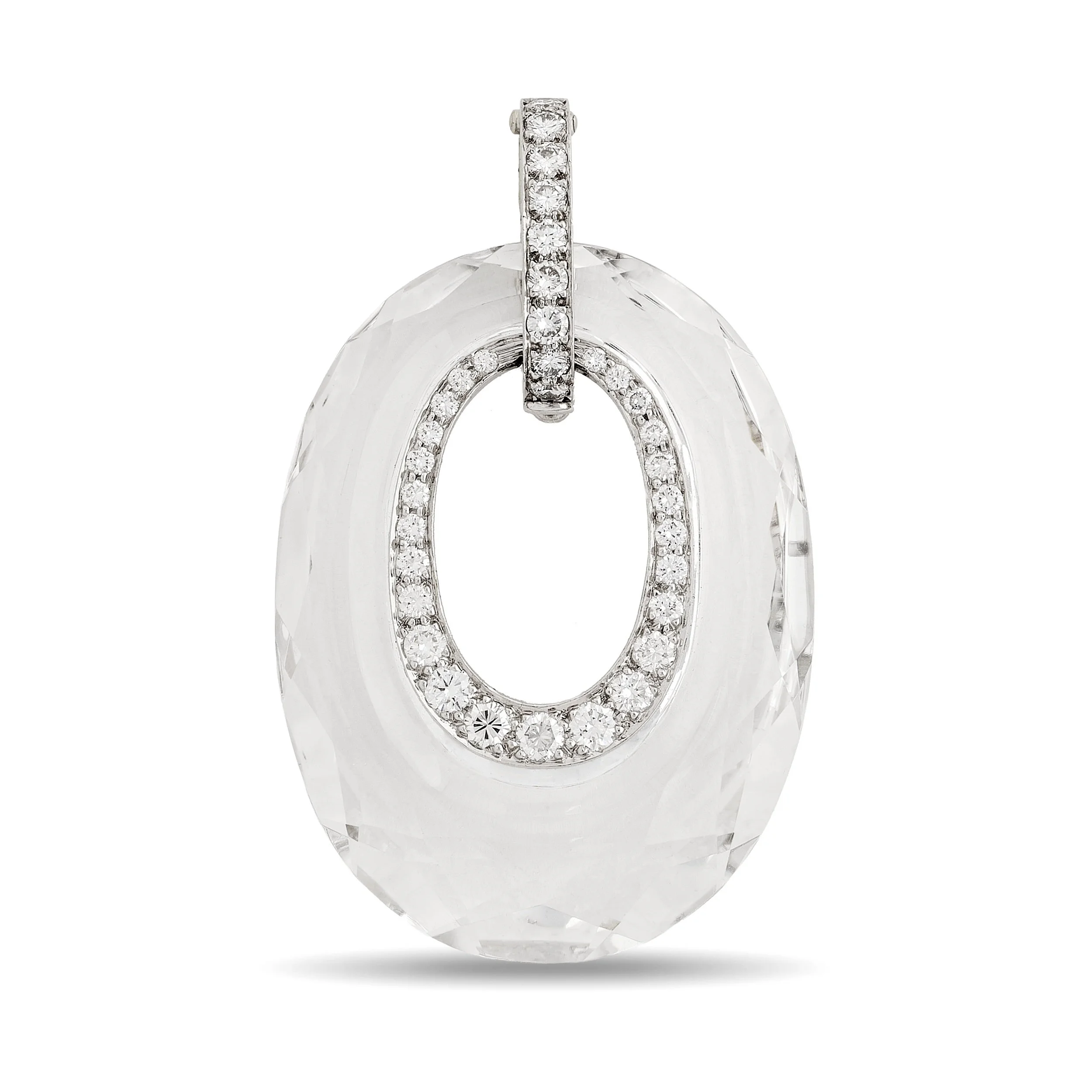 David Webb 18k yellow gold and platinum rock crystal and diamond pendant