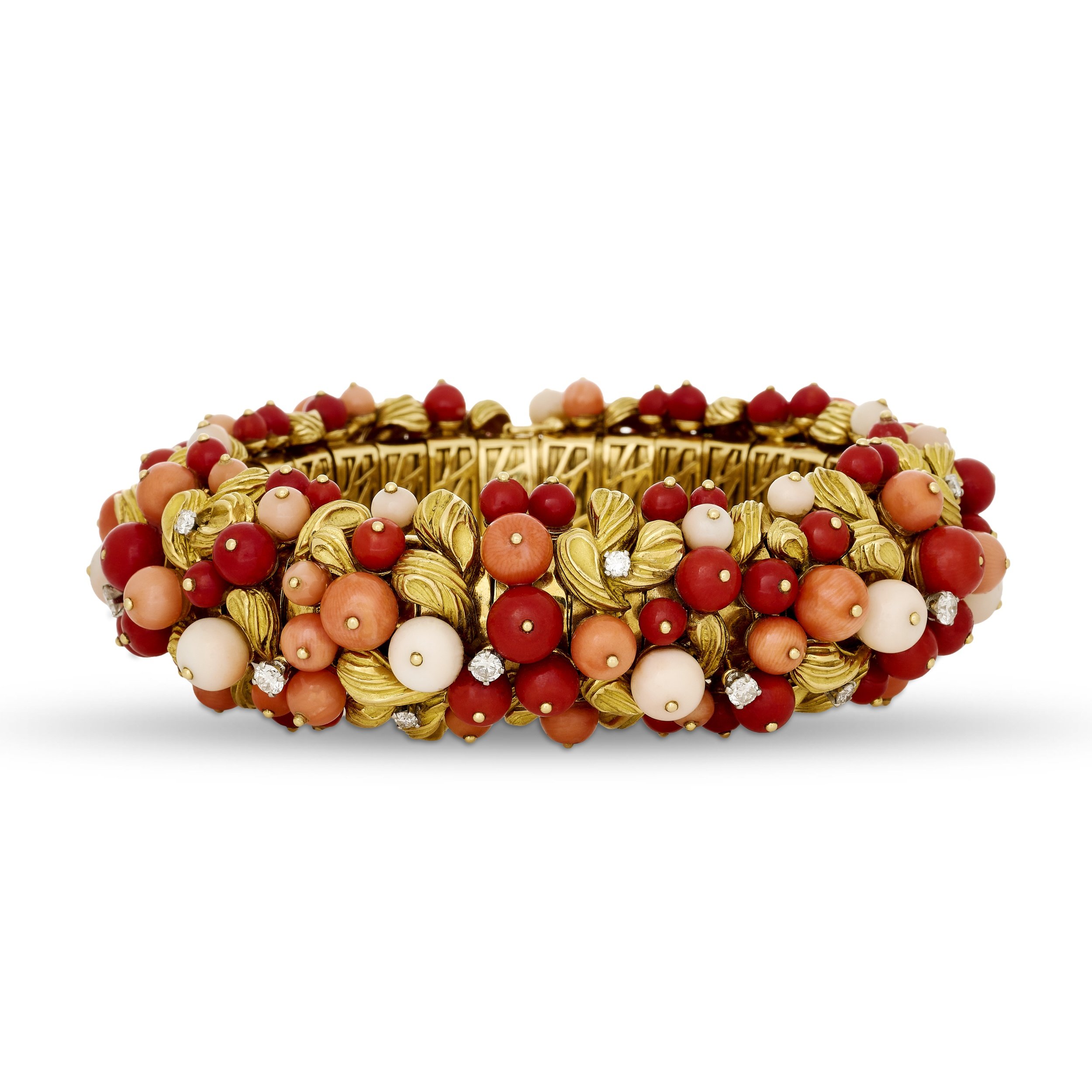 Vintage Bulgari 18k yellow gold multi-color coral bead bracelet