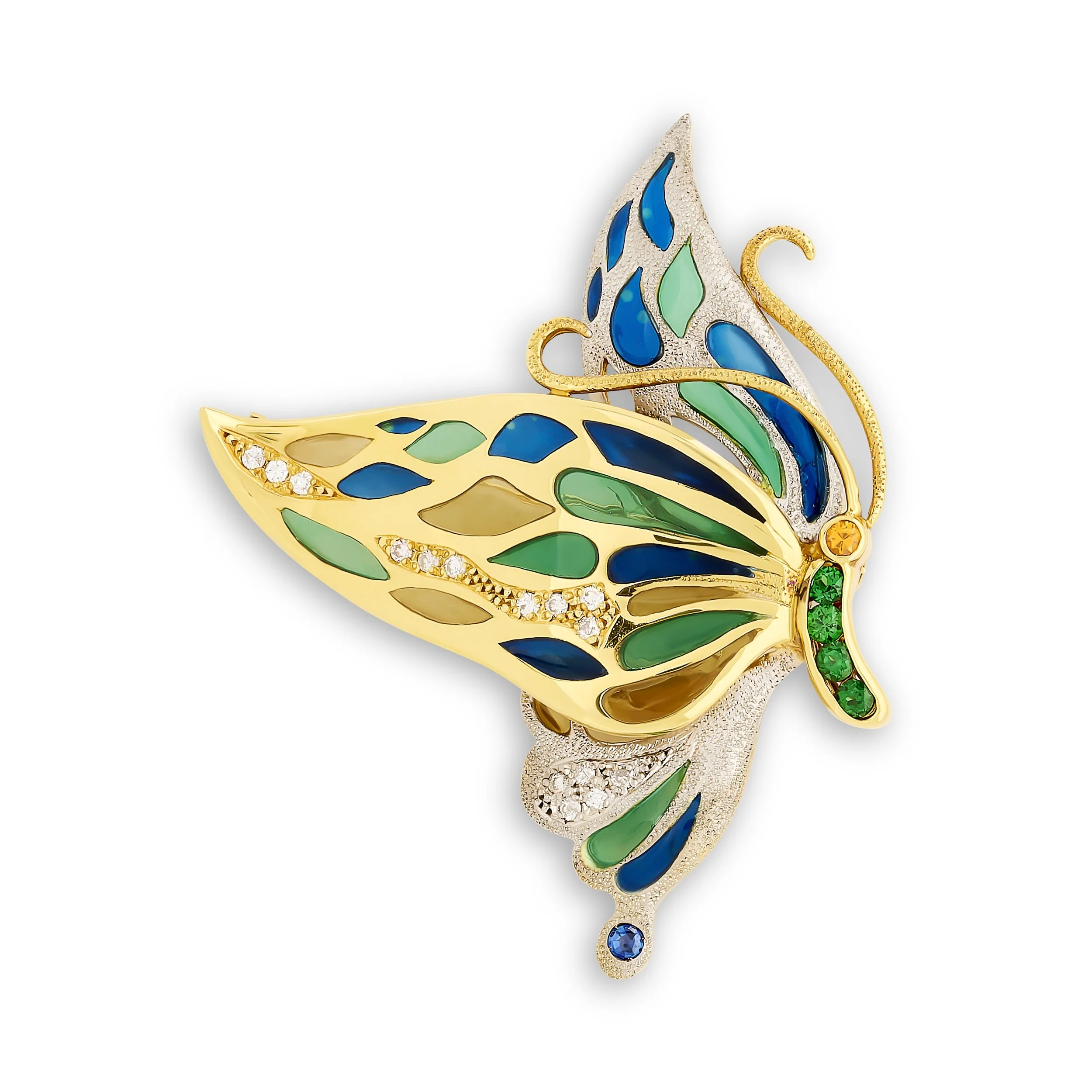 18k yellow gold plique a jour butterfly brooch