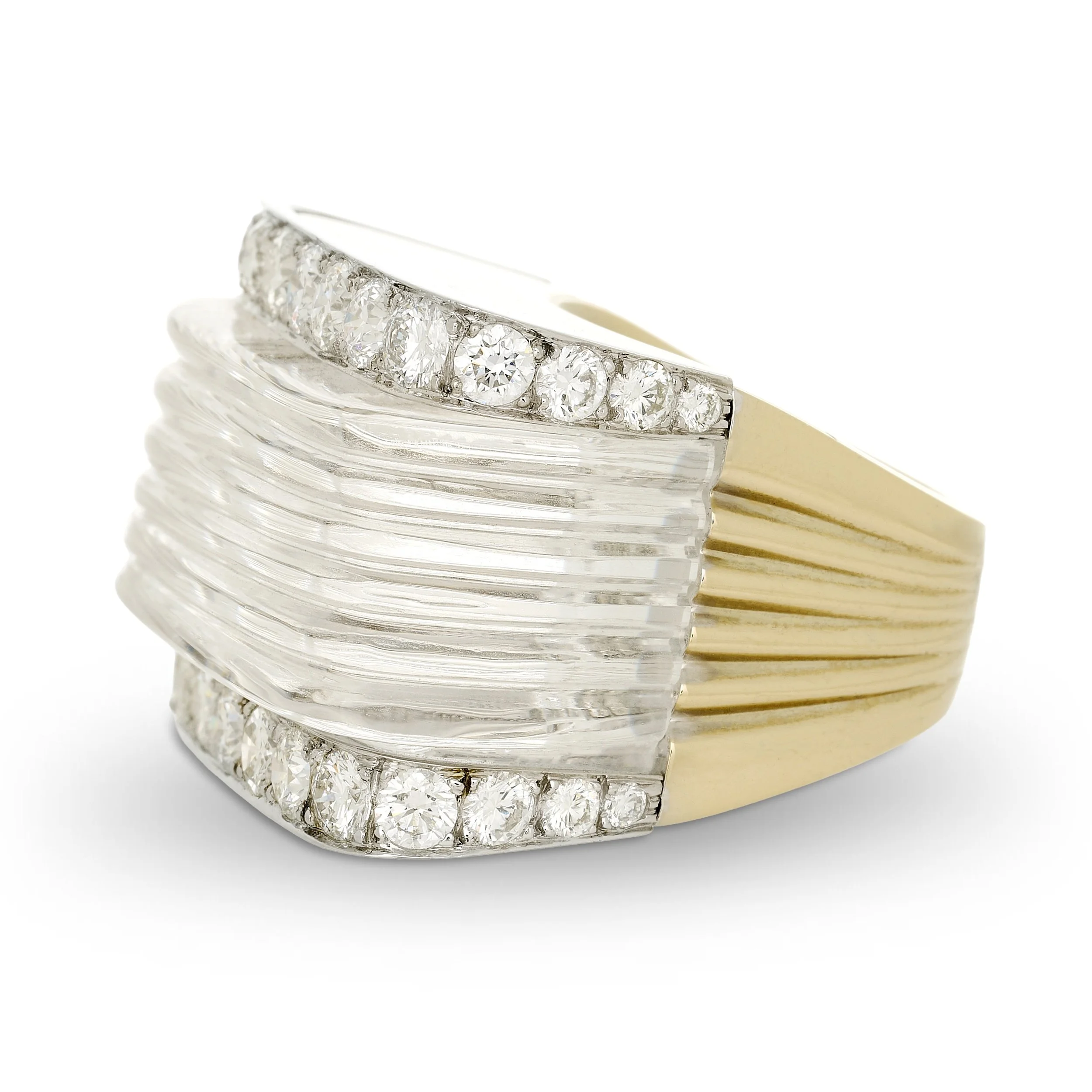 David Webb 18k yellow gold and platinum rock crystal and diamond White Tie ring