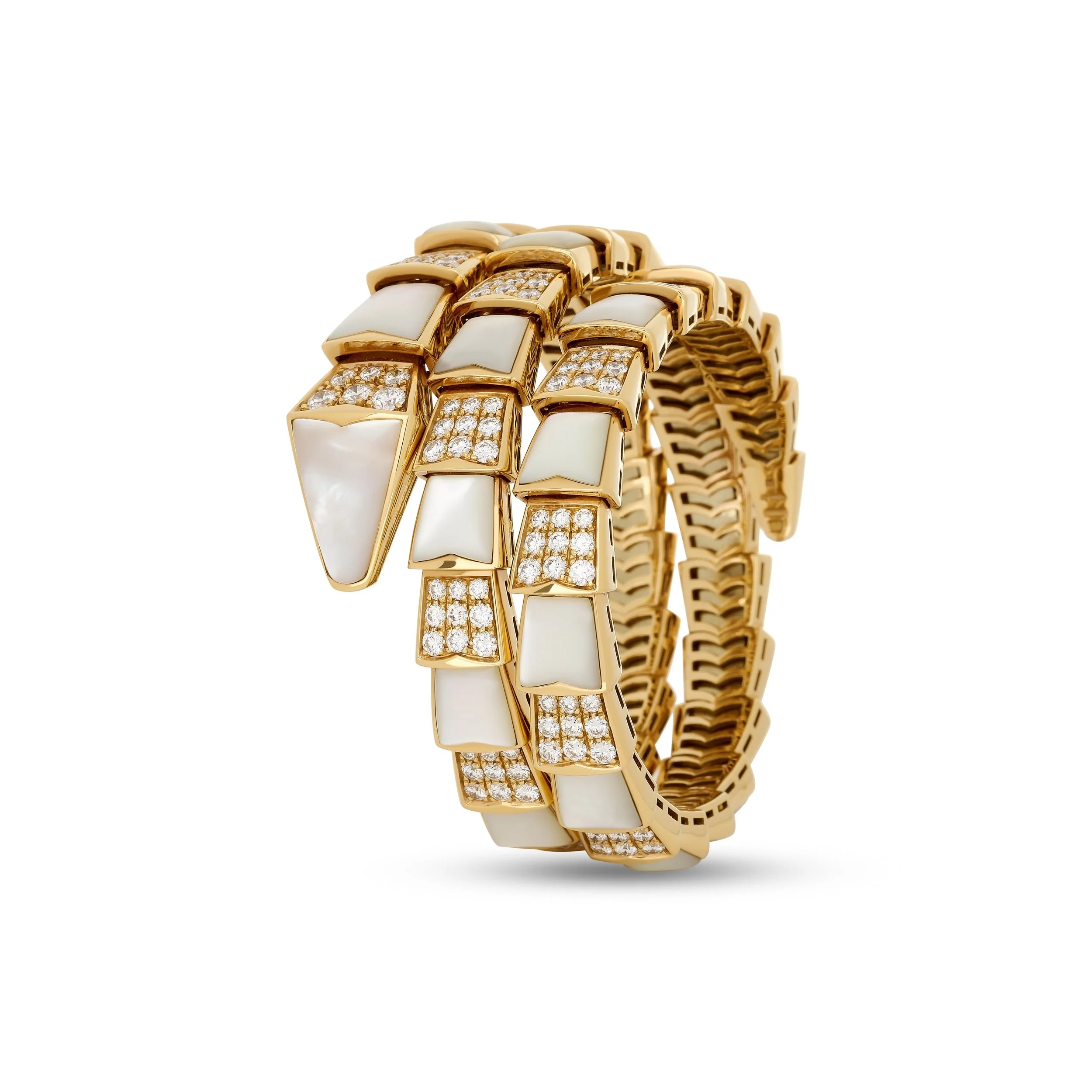Bulgari Serpenti 18k rose gold and mother of pearl snake bangle