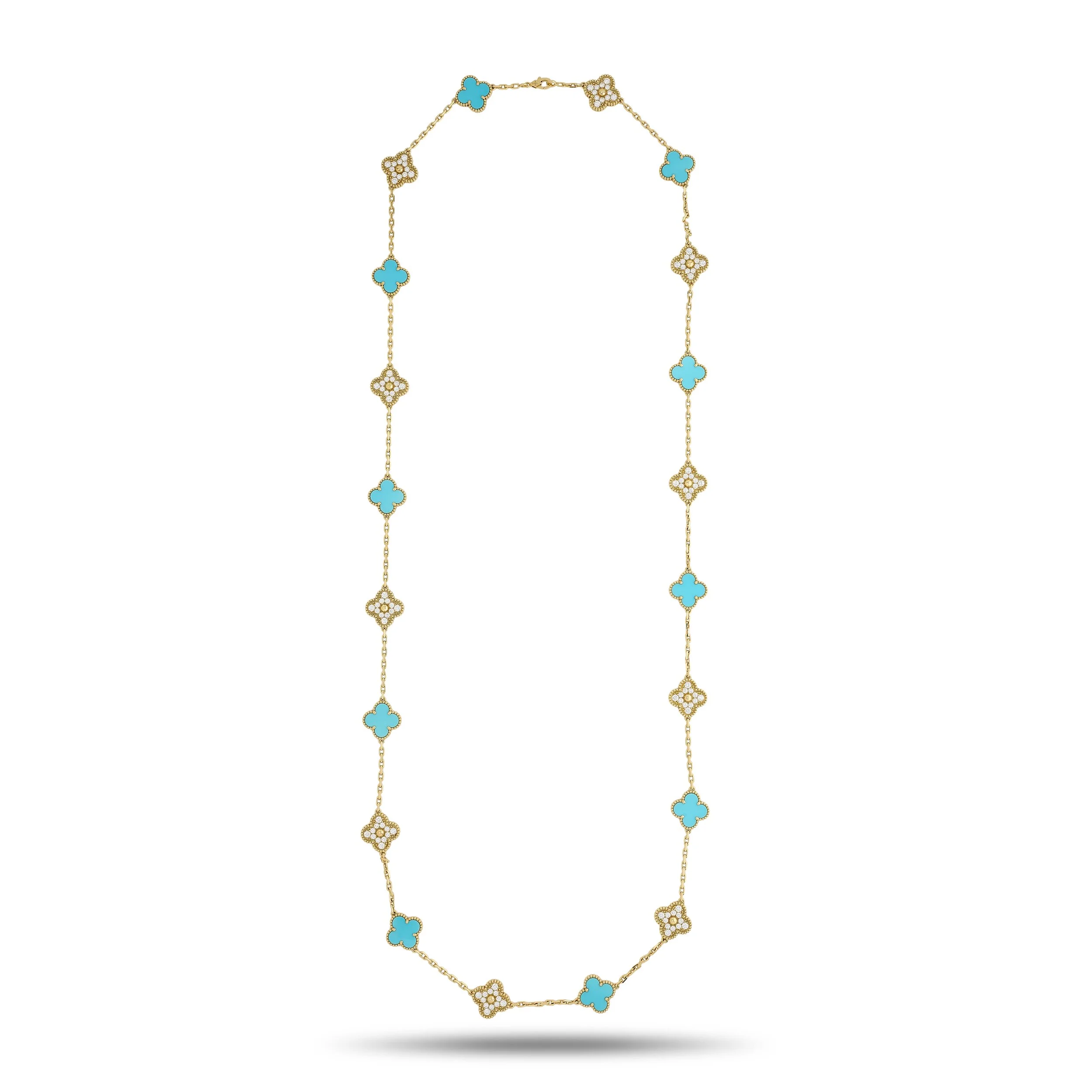 Van Cleef & Arpels Alhambra 18k yellow gold turquoise necklace
