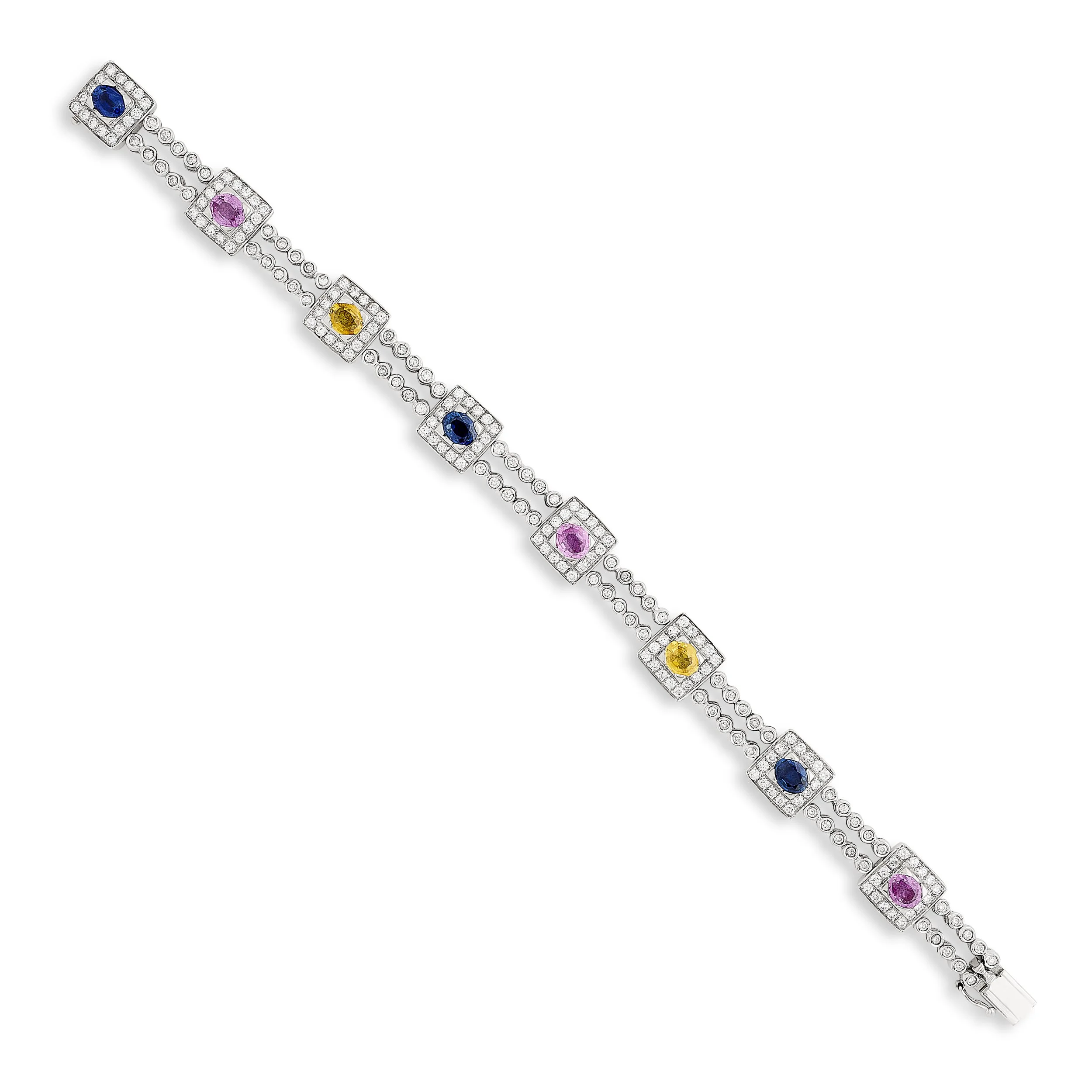 18k white gold 7.50ct multi-color sapphire and diamond bracelet
