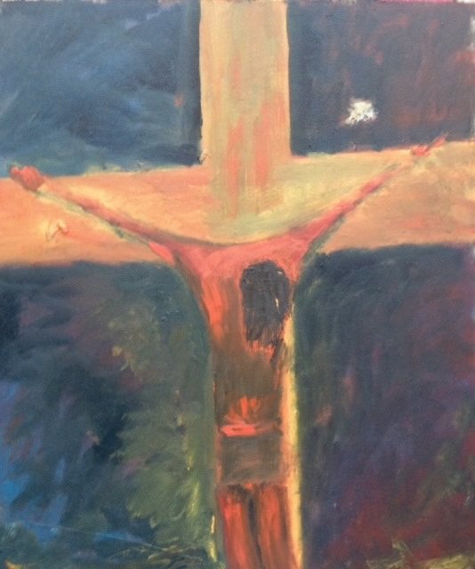 CHRIST ROUGE, 2015 - huile sur papier marouflé sur carton, 60 x 50 cm