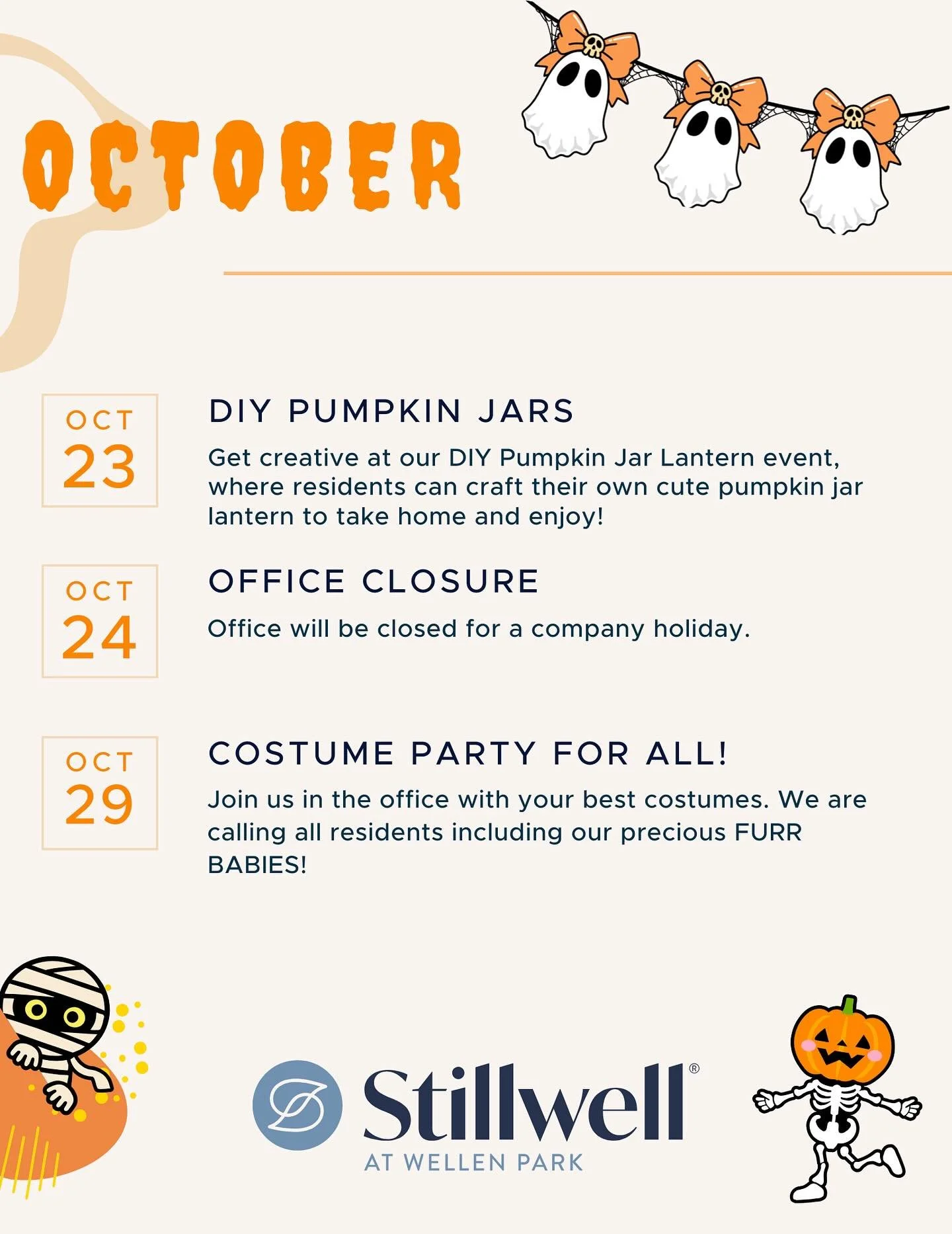 ππ» The final spooky days of October are here, and we’re going out with a BOO! π»π
Join us for our last round of spooktacular fun this month — you won’t want to miss it! πΈοΈπ·οΈ Whether it’s costumes, candy, crafts, or creep