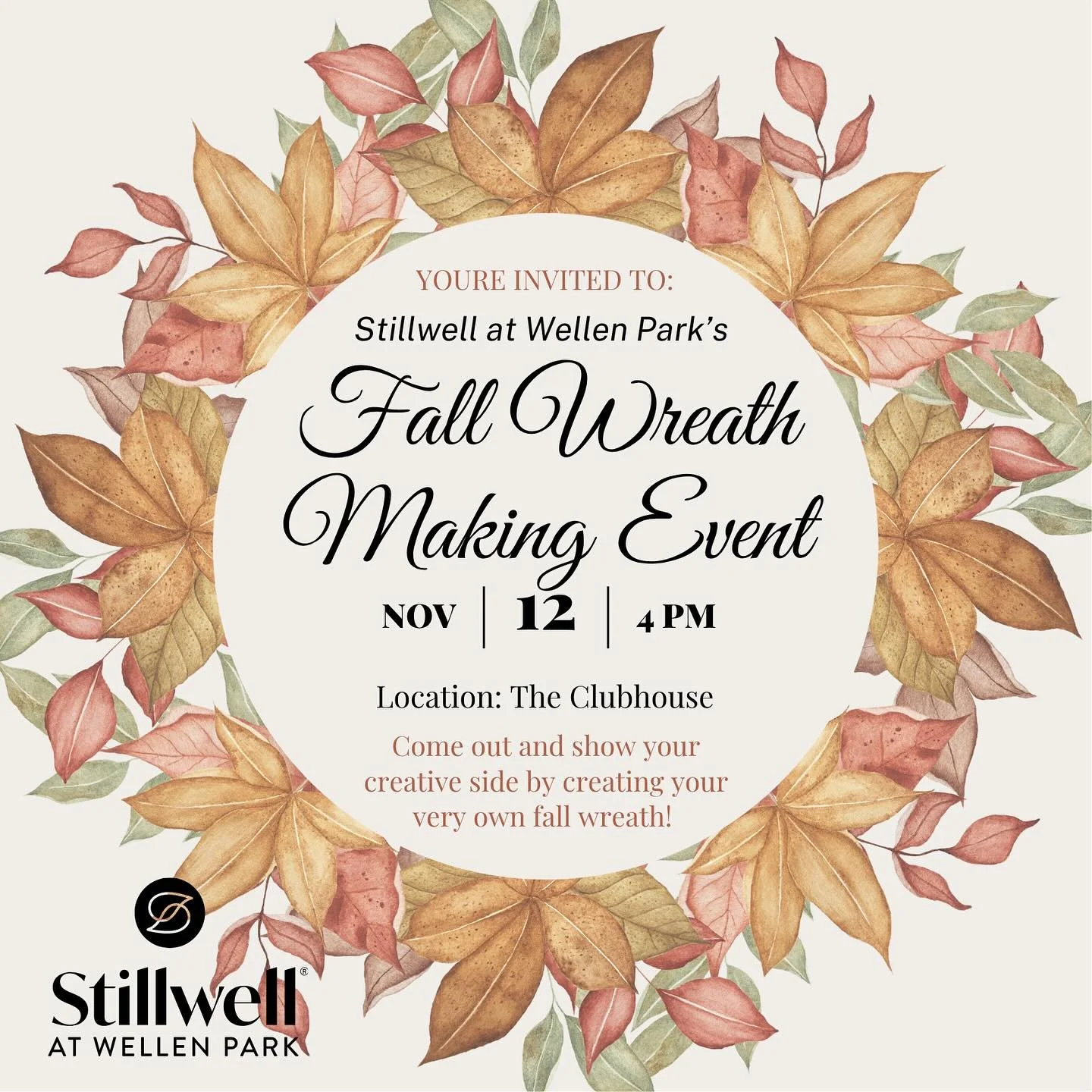 🍂✨ DIY Fall Wreath Night! ✨🍂

Join us in the clubhouse on November 12th for a cozy evening of creativity and autumn vibes! We&rsquo;ll be making our very own DIY fall wreaths &mdash; the perfect way to add a personal touch to your home this season.