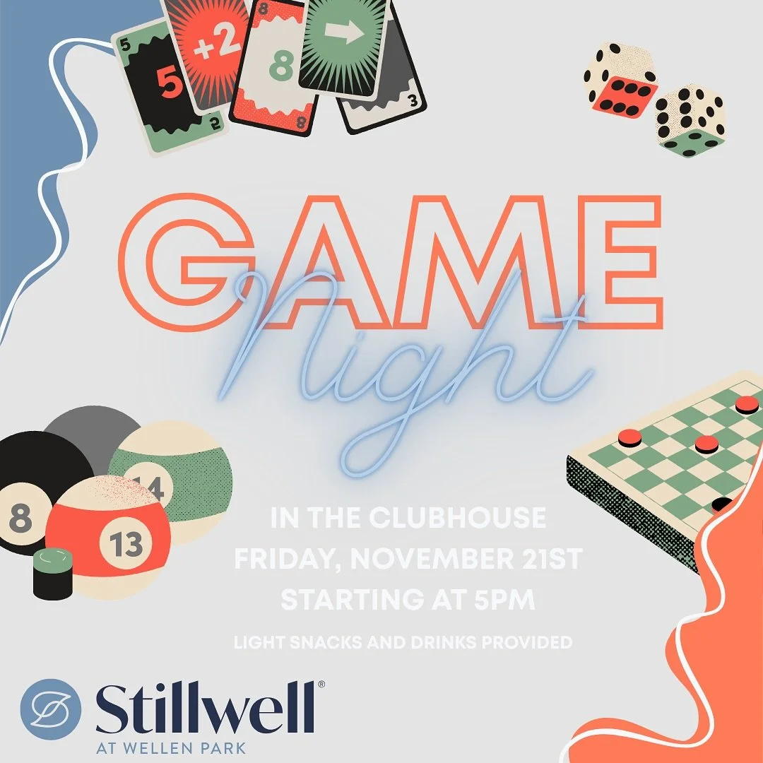 ✨Join us for Stillwell&rsquo;s Community Game Night! We&rsquo;re providing light snacks, but feel free to bring your go-to dish or signature drink! Come hang out, meet new neighbors, and enjoy a night of fun and friendly competition! 🤝🎲