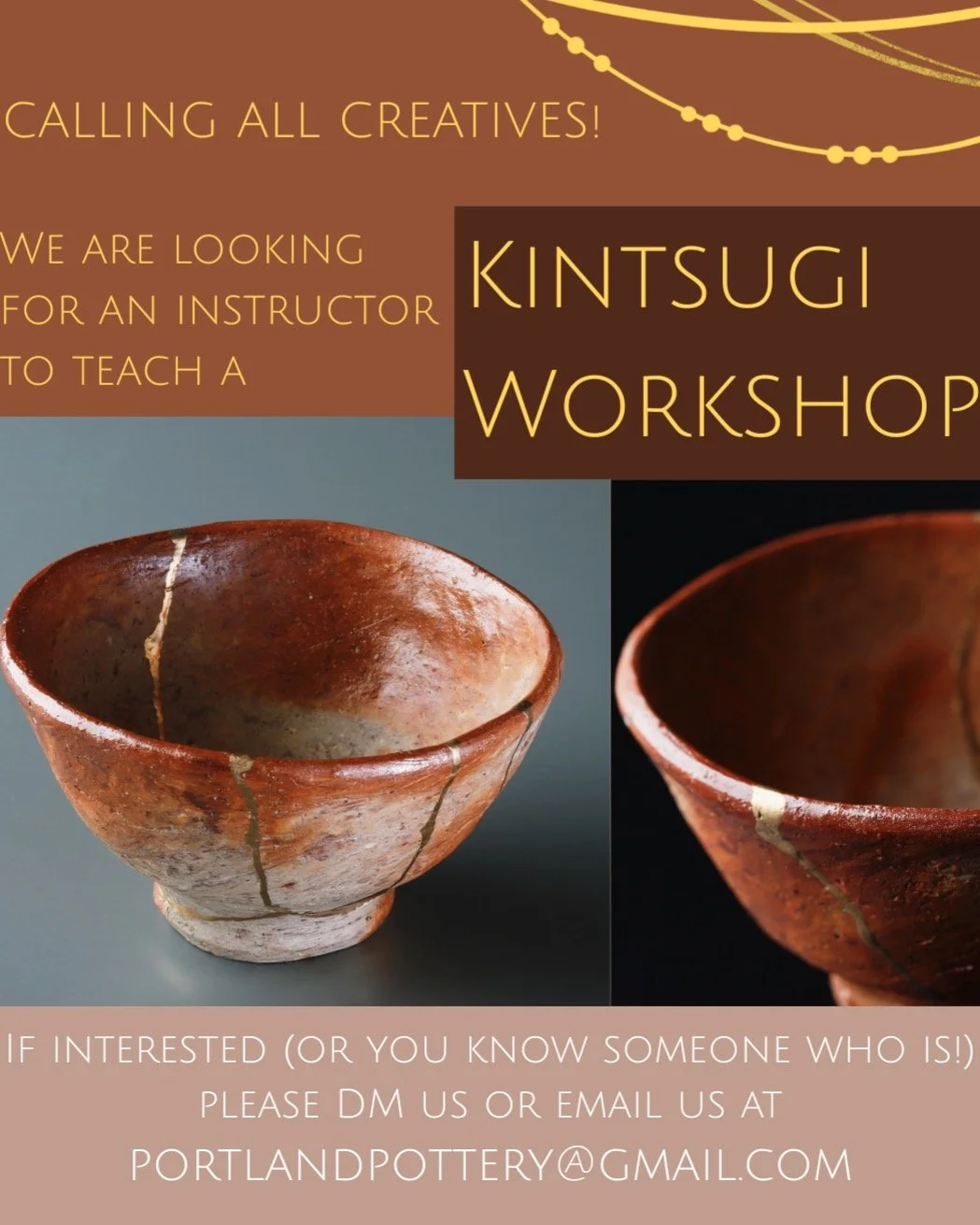 Kintsugi is the Japanese art of repair... and we're looking to host an instructor to teach you how it's done! Please reach out if you (or someone you know) is interested in hosting this workshop with us! 🏺