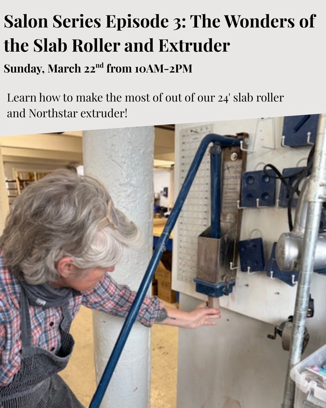 THIS SUNDAY! Our amazing instructor Juli will walk you through how to create handbuilt forms using our amazing 24&rsquo; slab roller and elusive Northstar extruder! Link in bio to sign up.