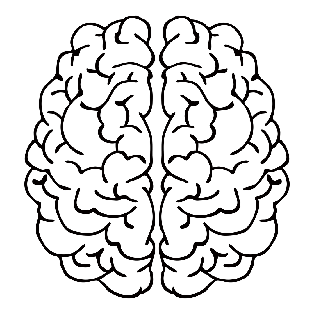 Outline of a human brain with multiple interconnected regions