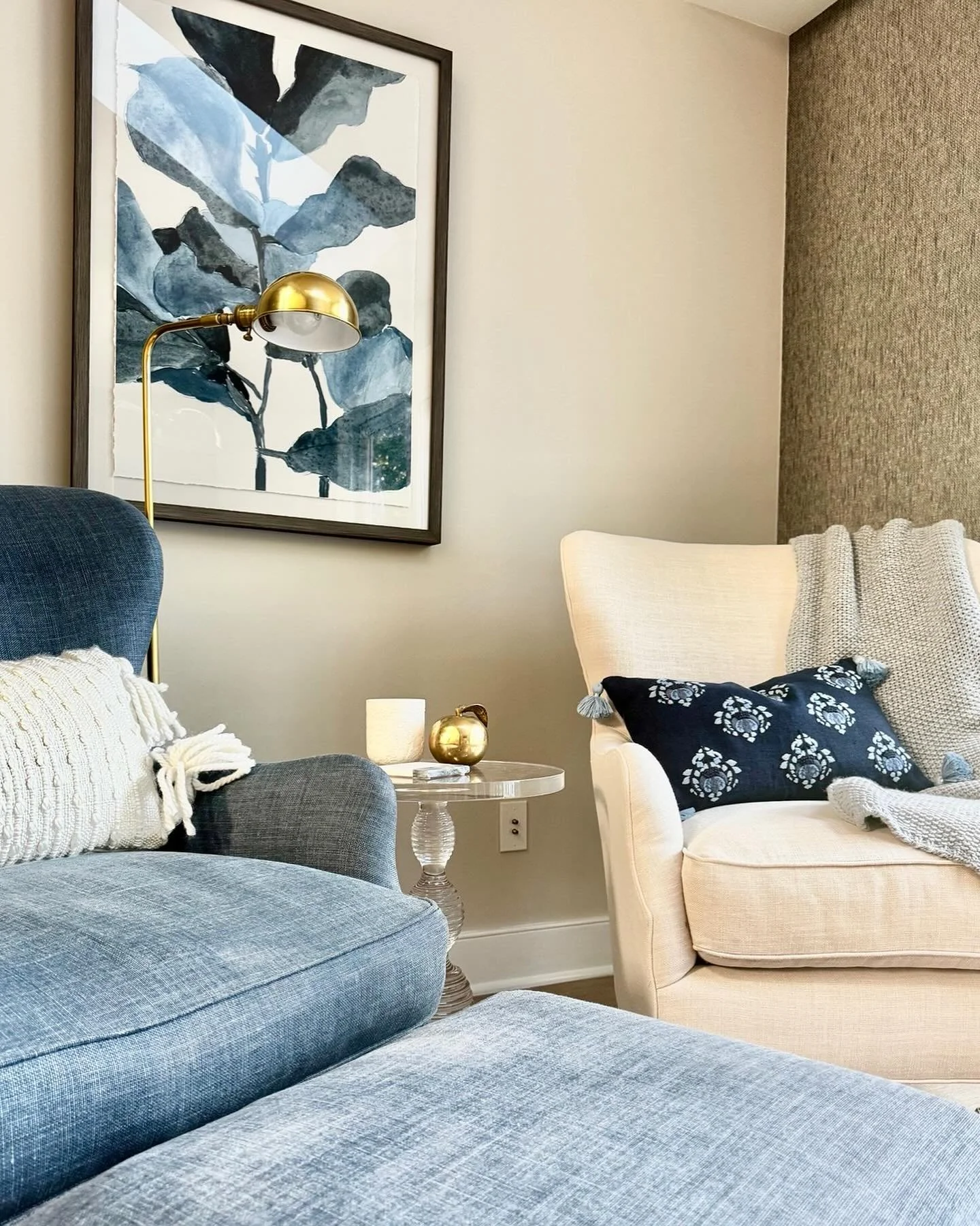 Creating a warm, cozy space where my client can relax with a good book or watch the latest game.