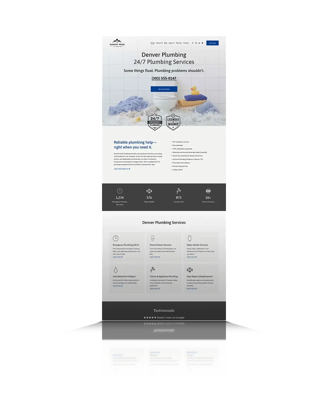 plumber website template on squarespace 7.1 homepage mockup example